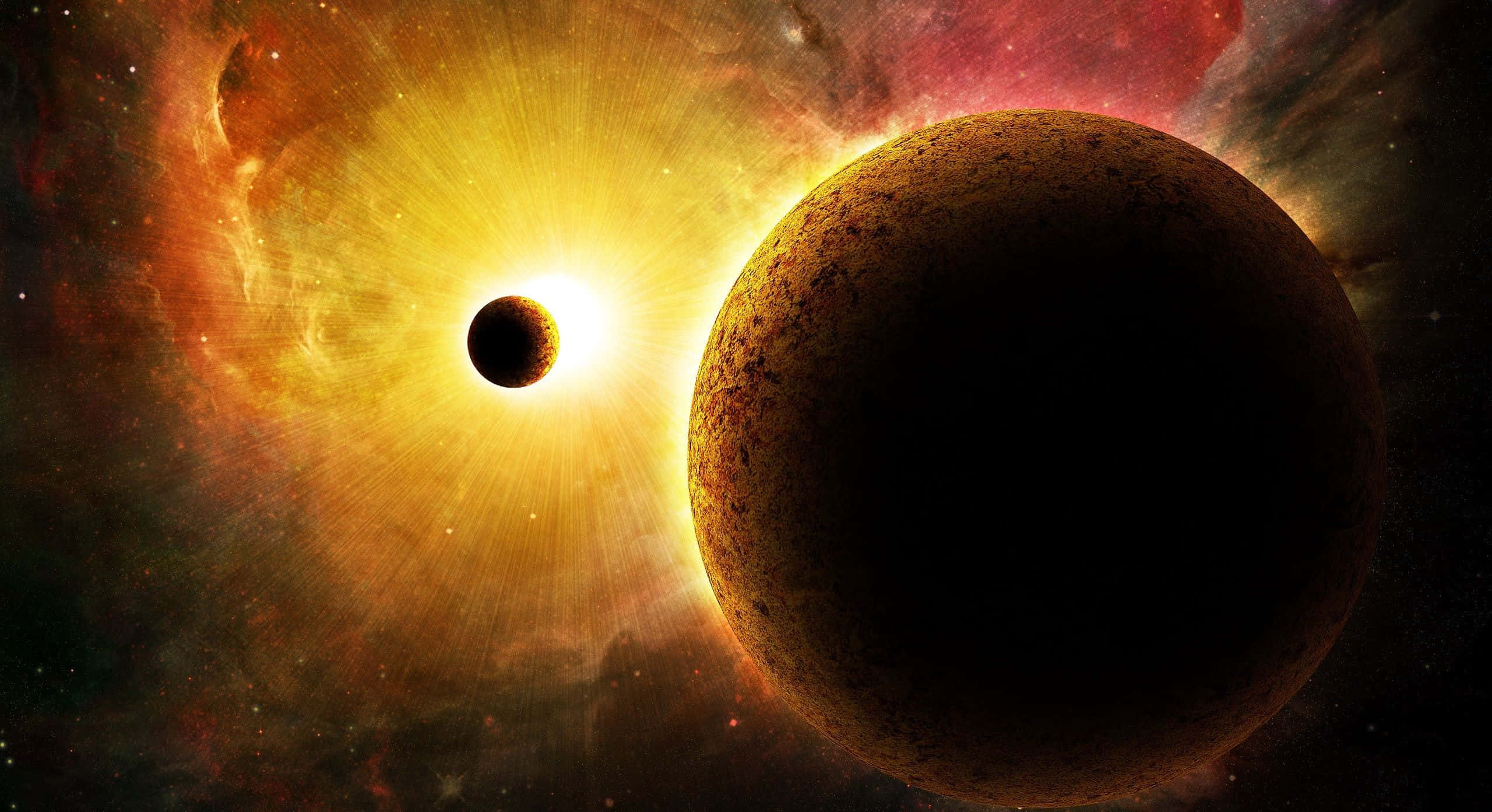 Yellow Galaxy, planet, sun, 2K Desktop Wallpaper