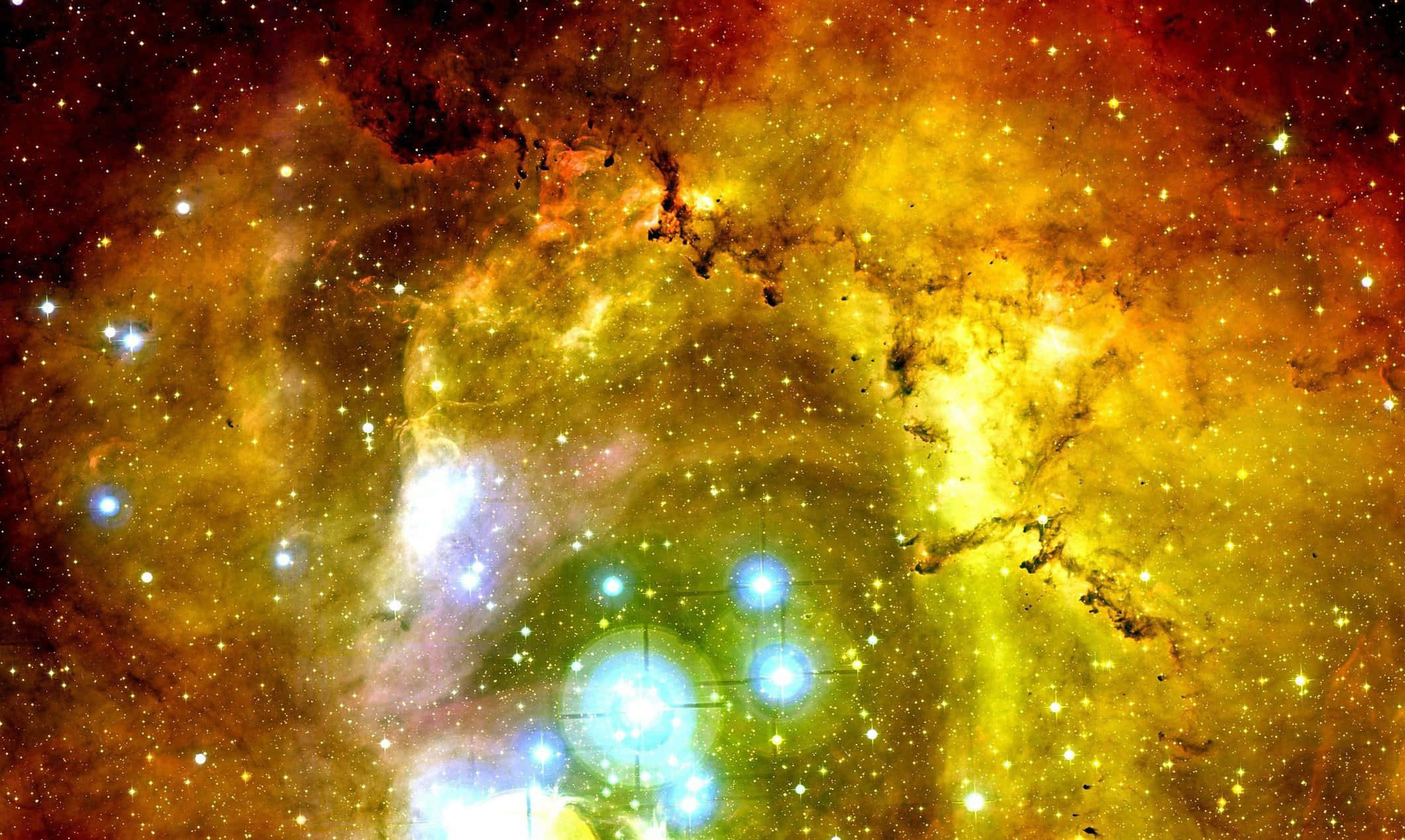 Yellow Galaxy, cosmic nebula, glowing orange yellow stars, Full HD Desktop Wallpaper