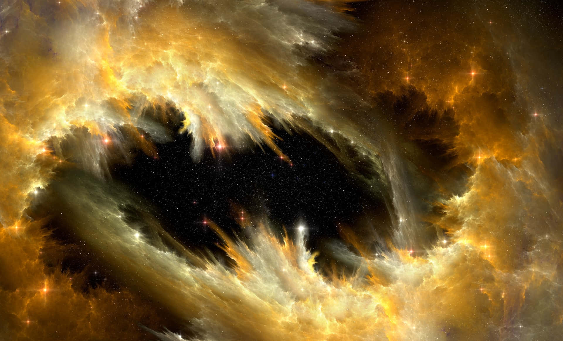 Yellow Galaxy, golden orange clouds, bright stars, Full HD Desktop Wallpaper