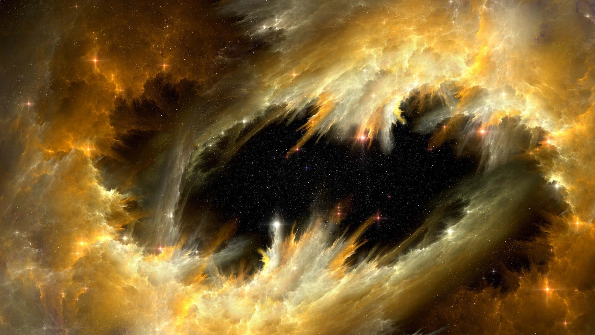 Yellow Galaxy, golden orange clouds, bright stars, Full HD Desktop Wallpaper
