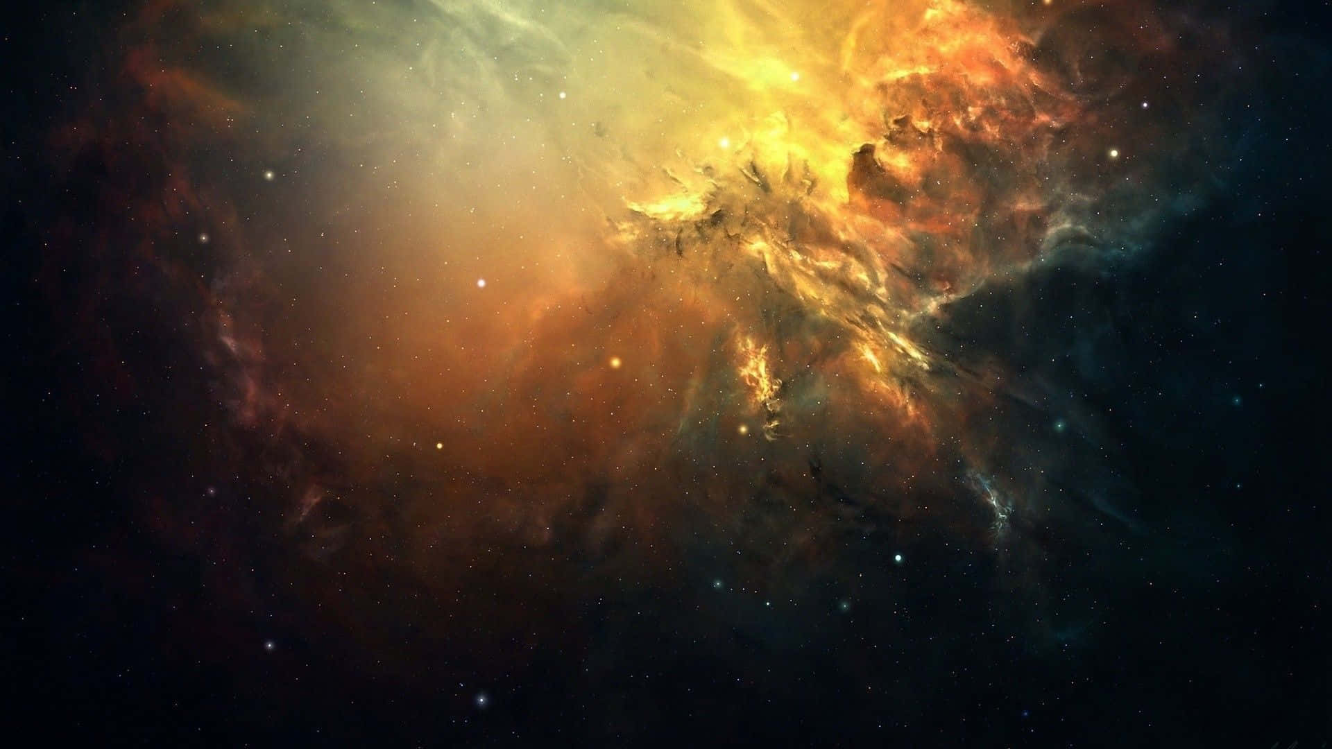 Yellow Galaxy, vibrant cosmic nebula, fiery orange yellow, Full HD Desktop Wallpaper