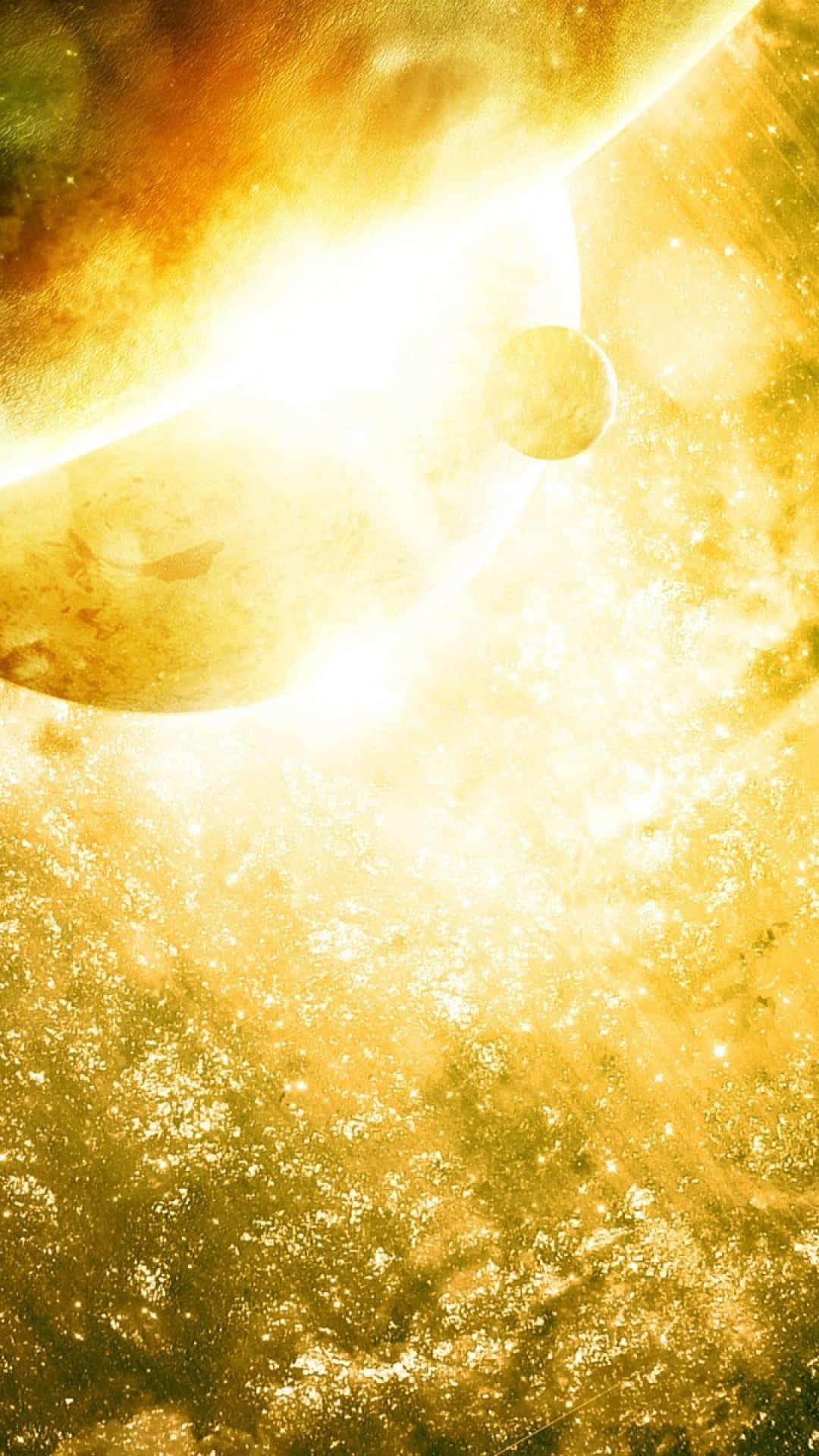 Yellow Galaxy, golden nebula, glowing celestial bodies, Full HD Phone Wallpaper