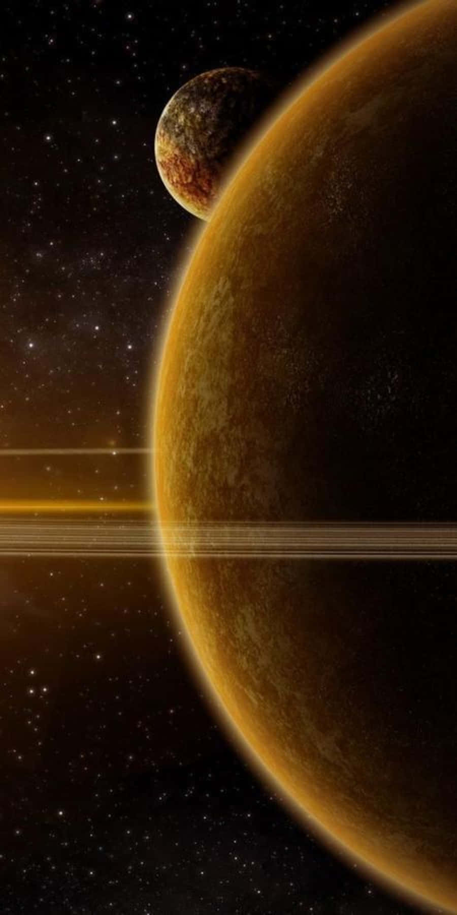Yellow Galaxy, orange planet, rings, HD Phone Wallpaper