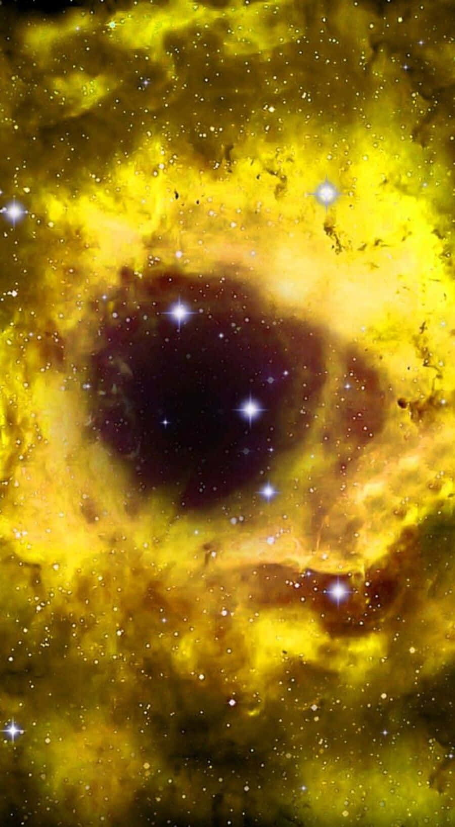 Yellow Galaxy, vibrant yellow cosmic nebula, dark central void, HD Phone Wallpaper