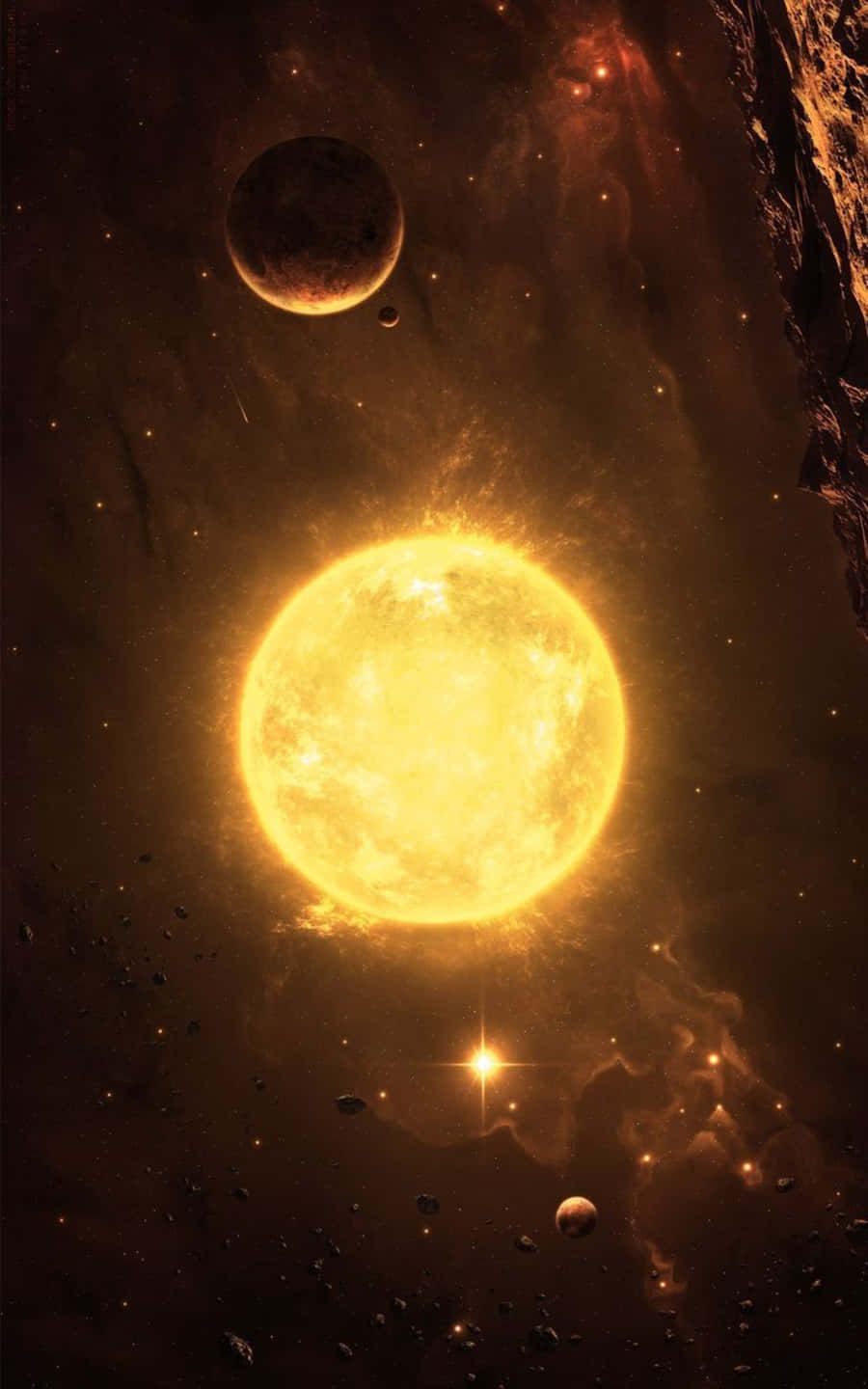 Yellow Galaxy, vibrant yellow sun, cosmic scene, HD Phone Wallpaper