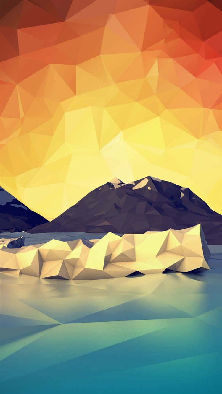 Yellow Geometric, low-poly mountain range, calm waters, HD Phone Wallpaper