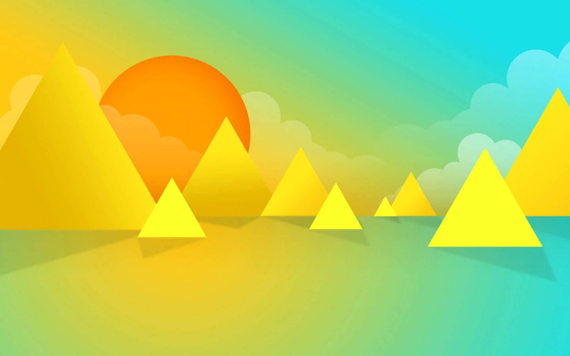 Vibrant Yellow Geometric, yellow silhouette, gradient sky, Full HD Desktop Wallpaper