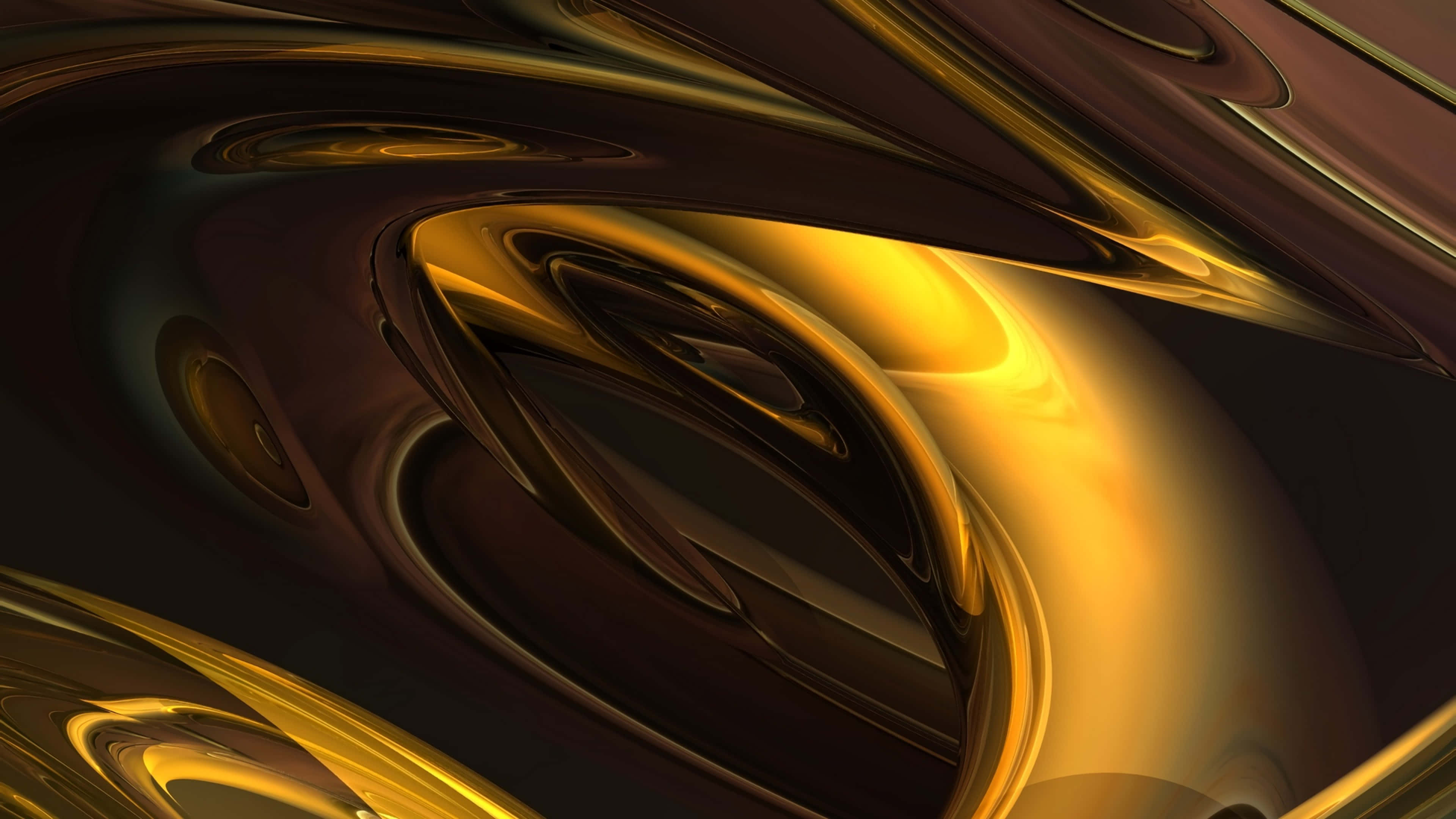 molten gold, deep brown, glossy reflective surfaces, 4K Desktop Wallpaper