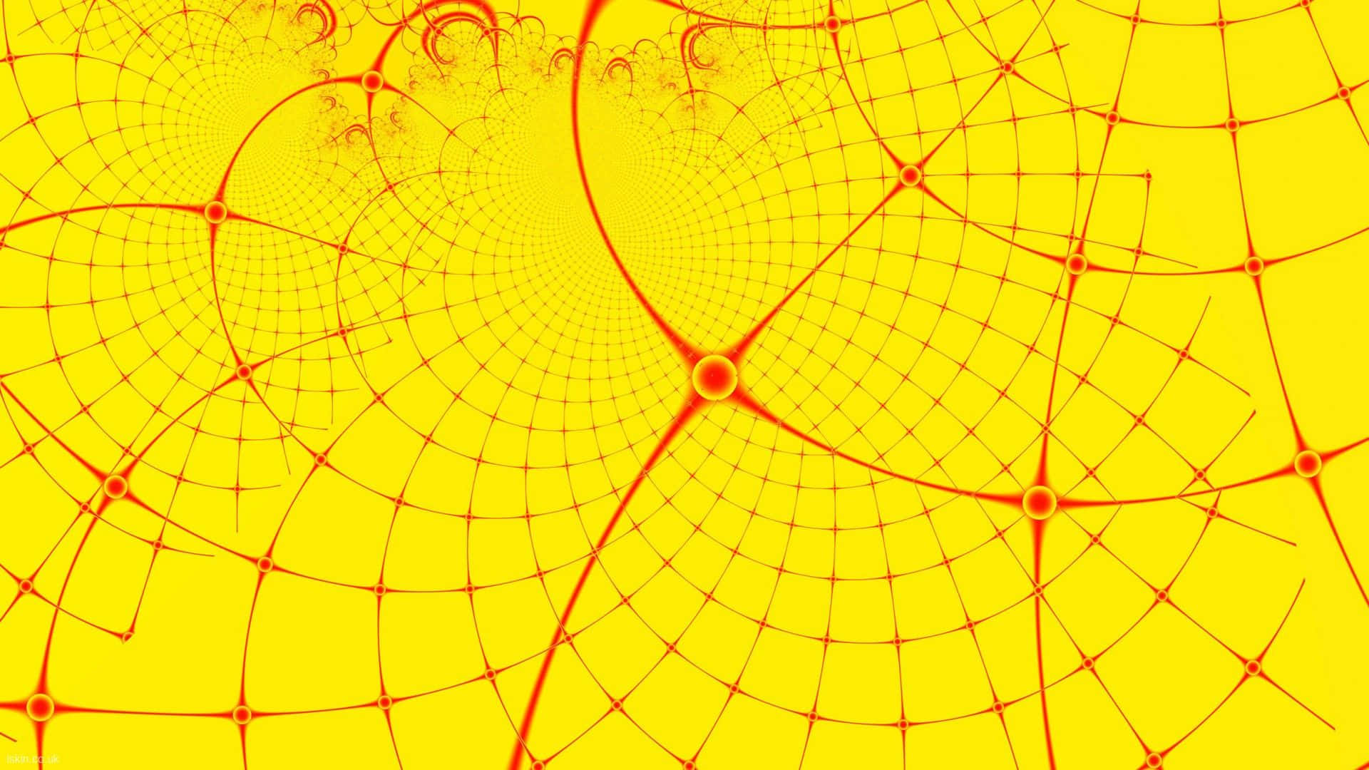 Vibrant Yellow, intricate red fractal patterns, spiraling geometric designs, Full HD Desktop Wallpaper