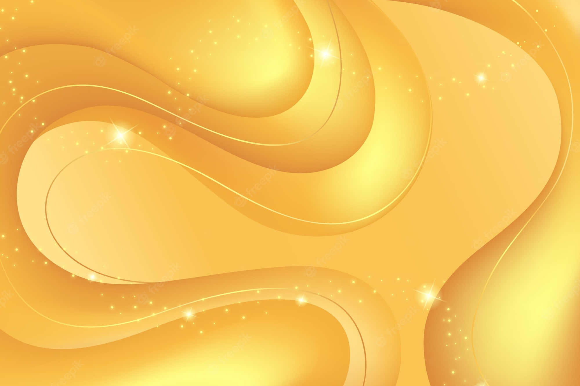 golden abstract waves, glowing sparkles, radiant yellow background, Full HD Desktop Wallpaper