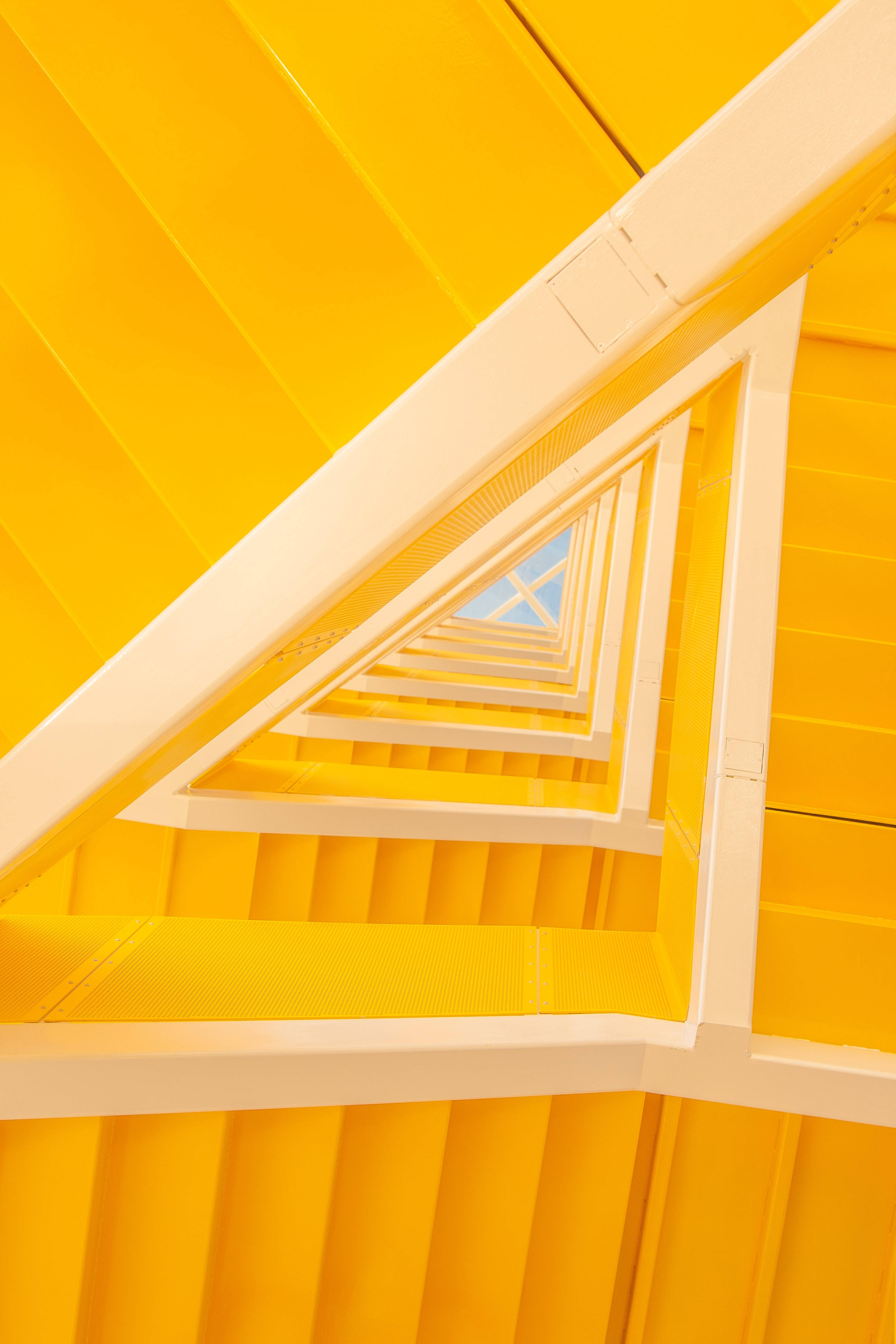 Yellow HD iPhone, vibrant yellow staircase, geometric pattern, 4K Phone Wallpaper