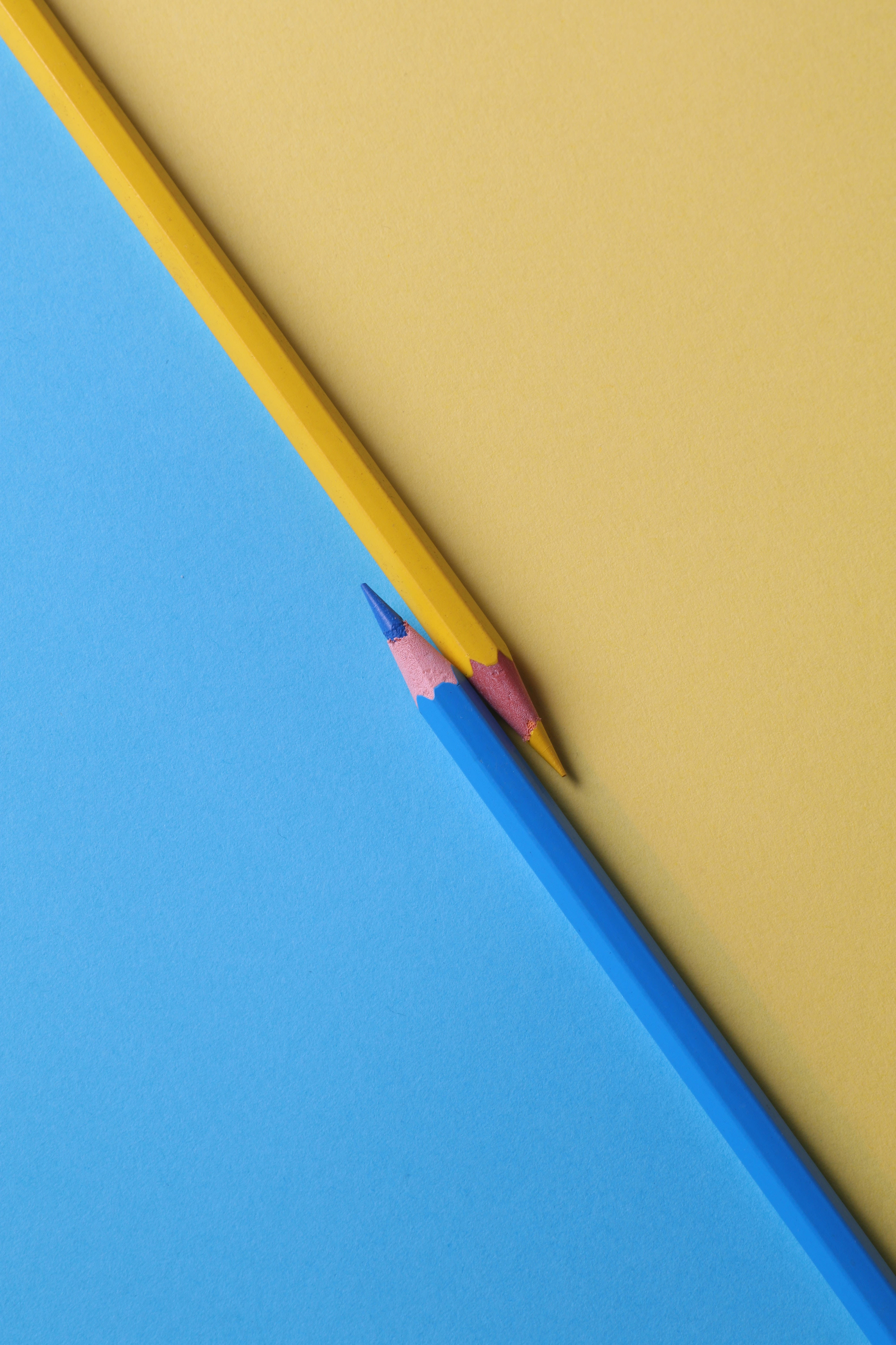 yellow HD iPhone, blue and yellow, pencil, 5K Phone Wallpaper