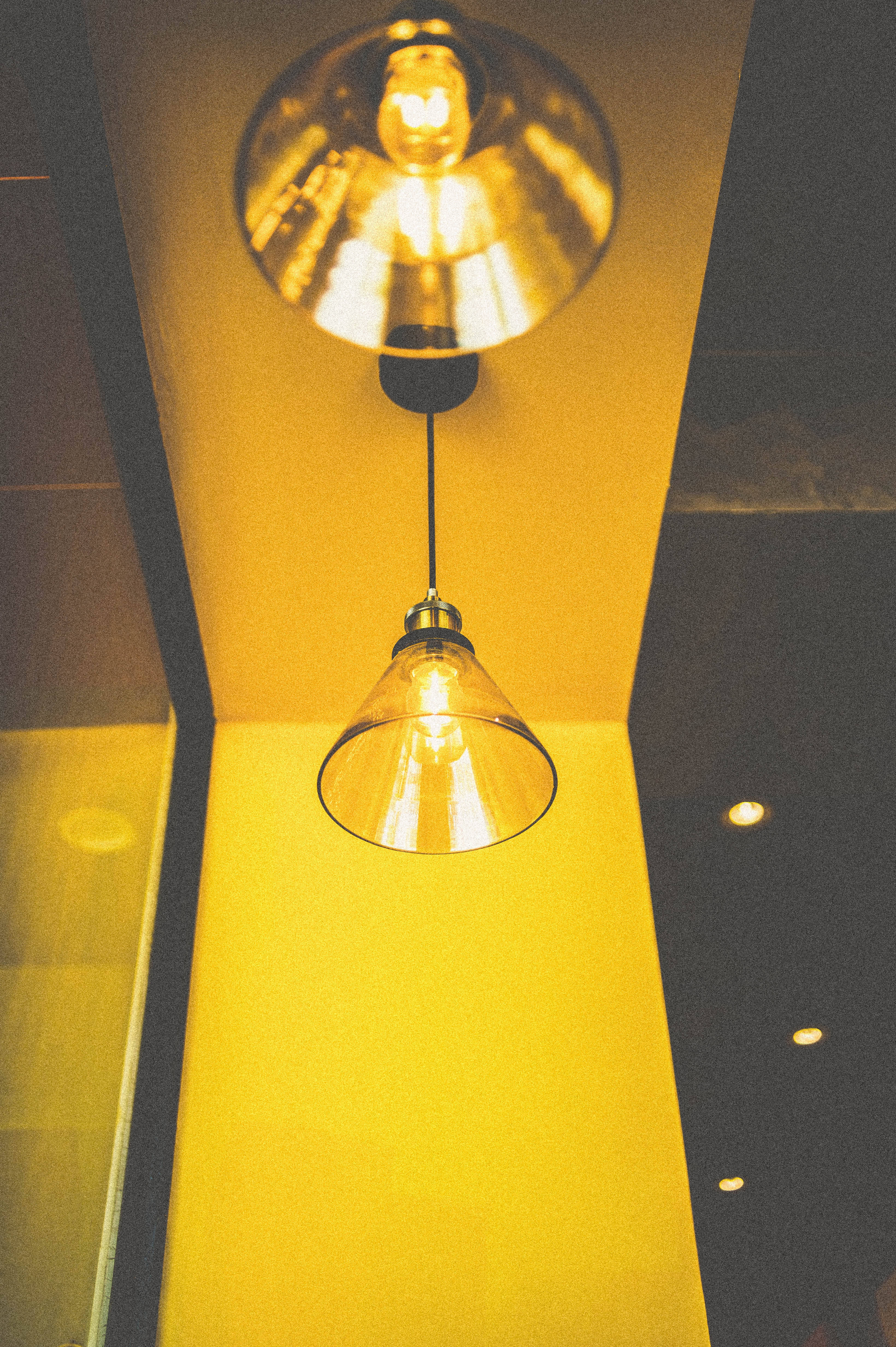 Yellow HD iPhone, pendant light, warm glowing, 4K Phone Wallpaper