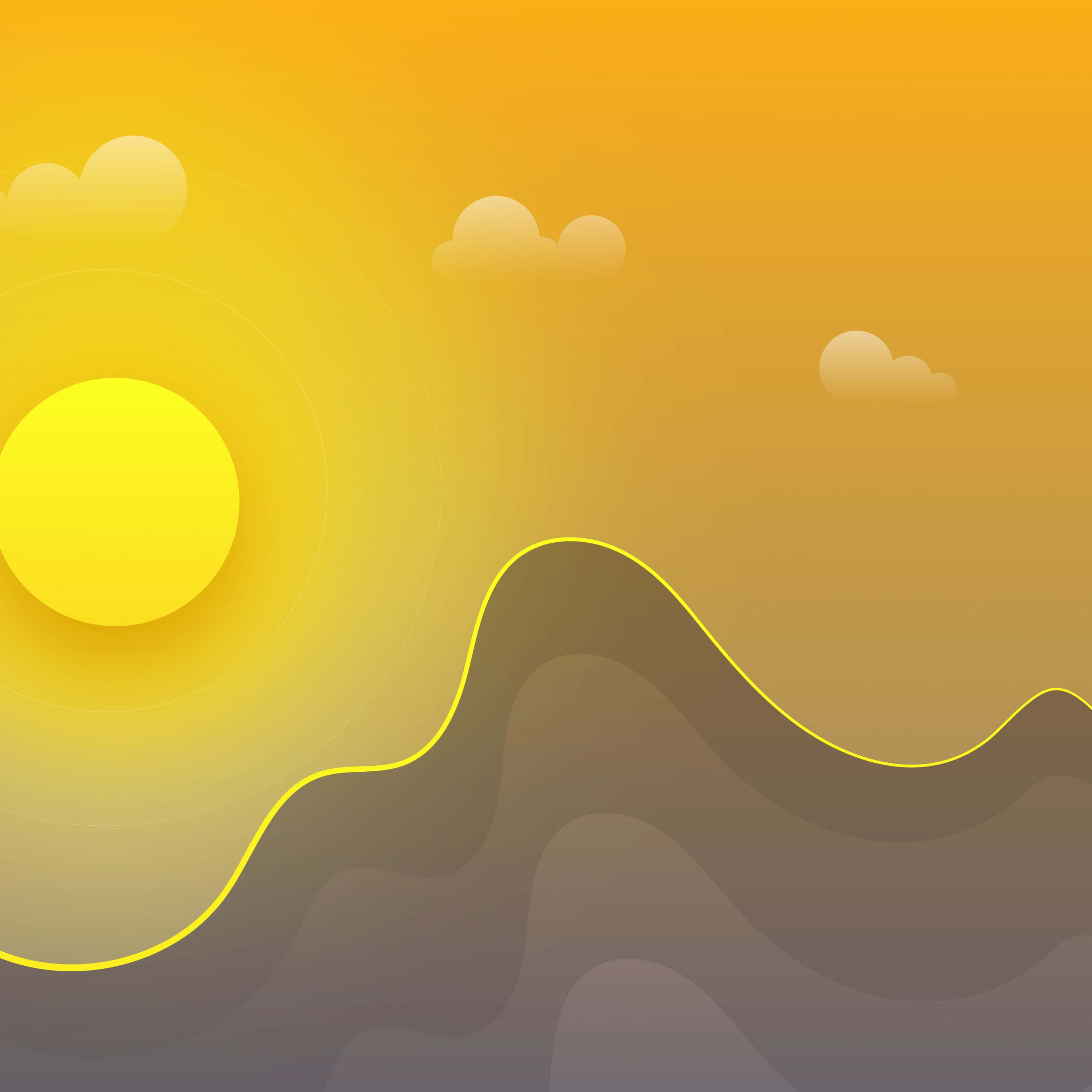 Yellow iPad, minimalist digital sunset, bright yellow sun, 2K Desktop Wallpaper