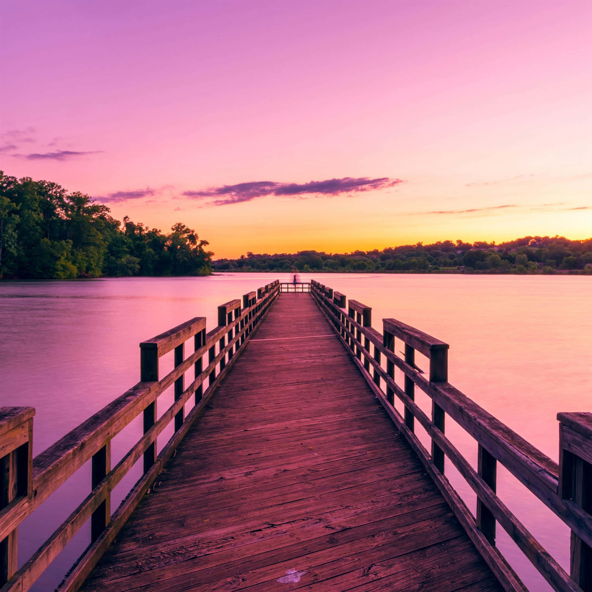 Yellow Pink Sunset Pier iPad, wooden pier, calm water, Full HD Desktop Wallpaper