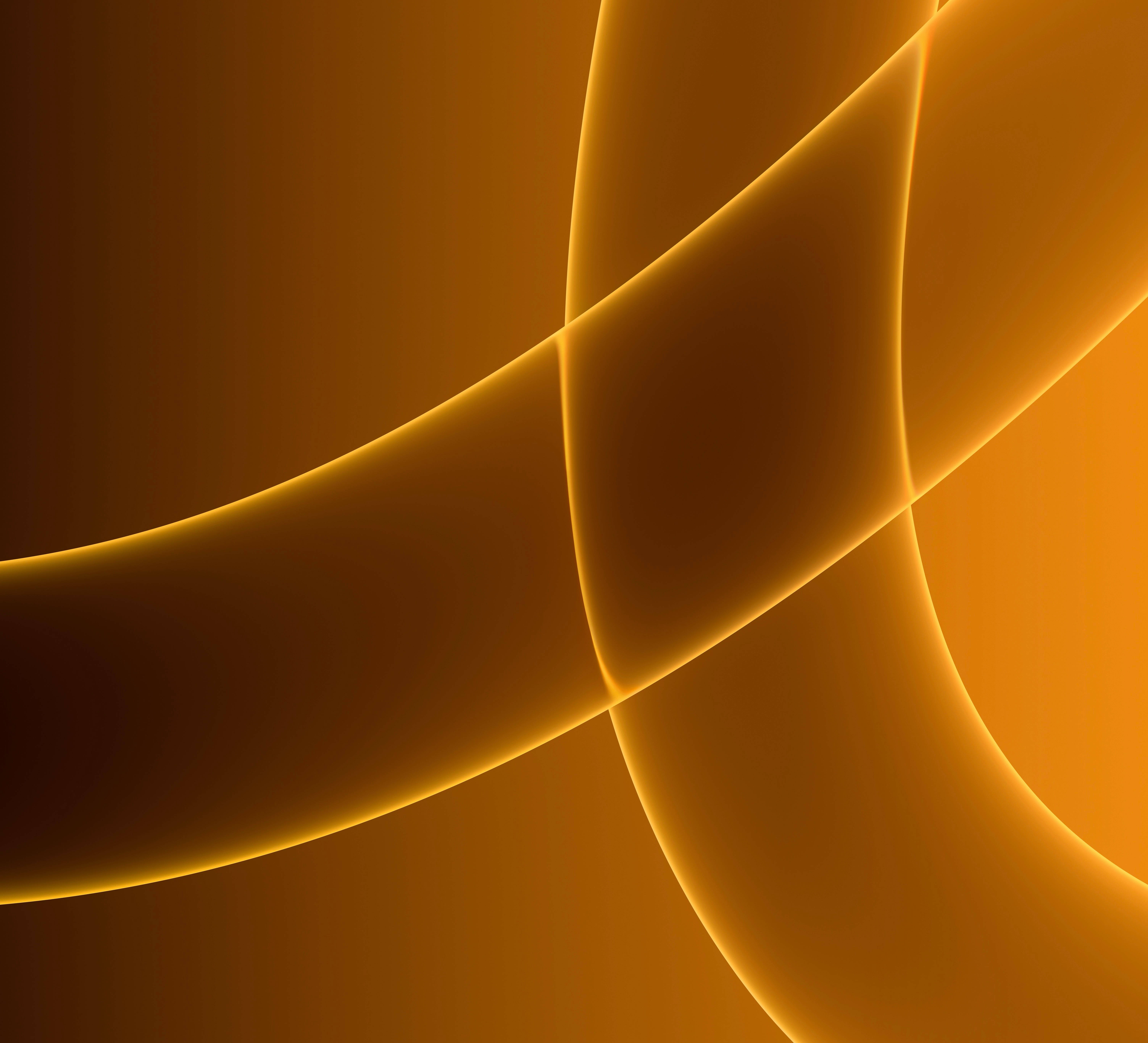 iMac 4K, Neon Yellow Lines, glowing amber curves, 5K Desktop Wallpaper