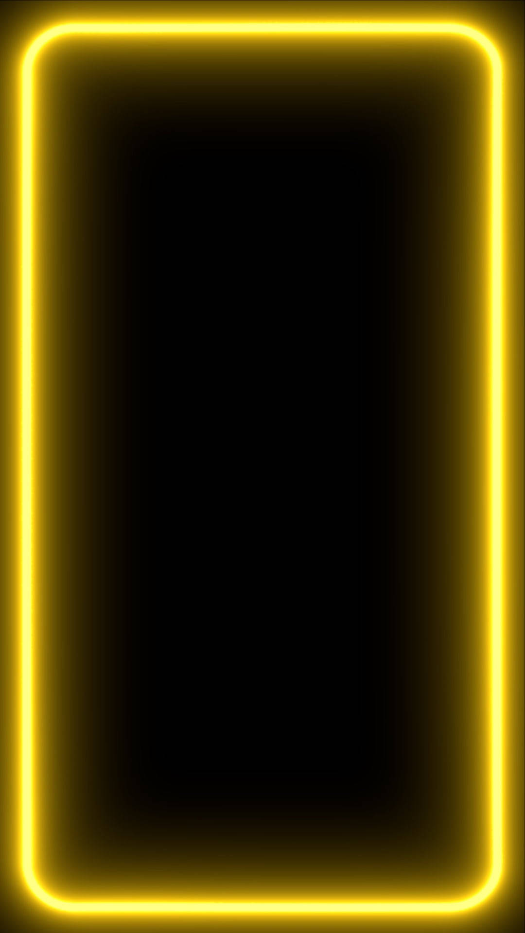 Neon Yellow HD iPhone, glowing yellow neon rectangle frame, black background, Full HD Phone Wallpaper
