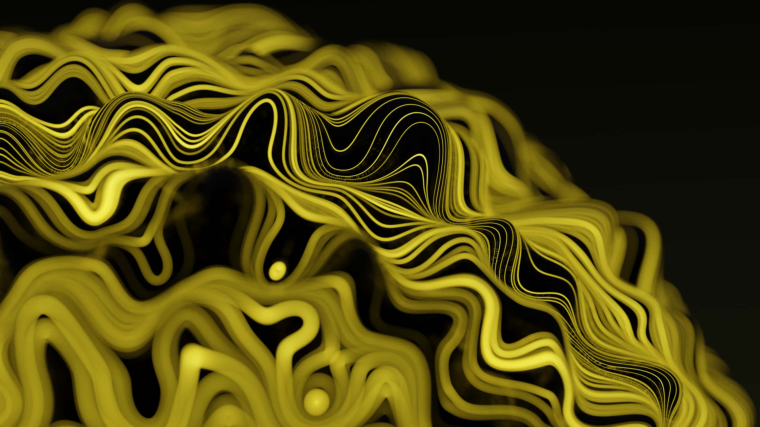 yellow, golden-yellow, fluid waves, 2K Desktop Wallpaper