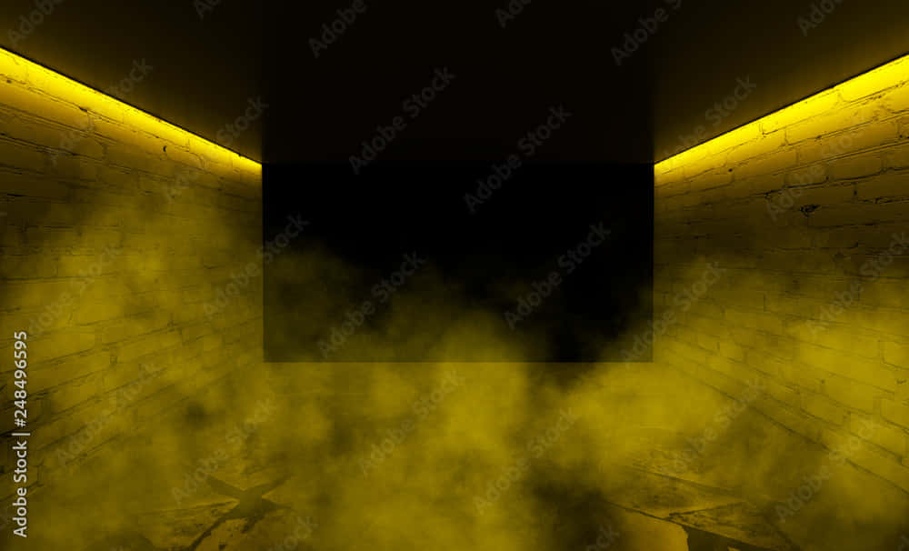 yellow neon light, narrow brick corridor, eerie yellow light, SD Desktop Wallpaper