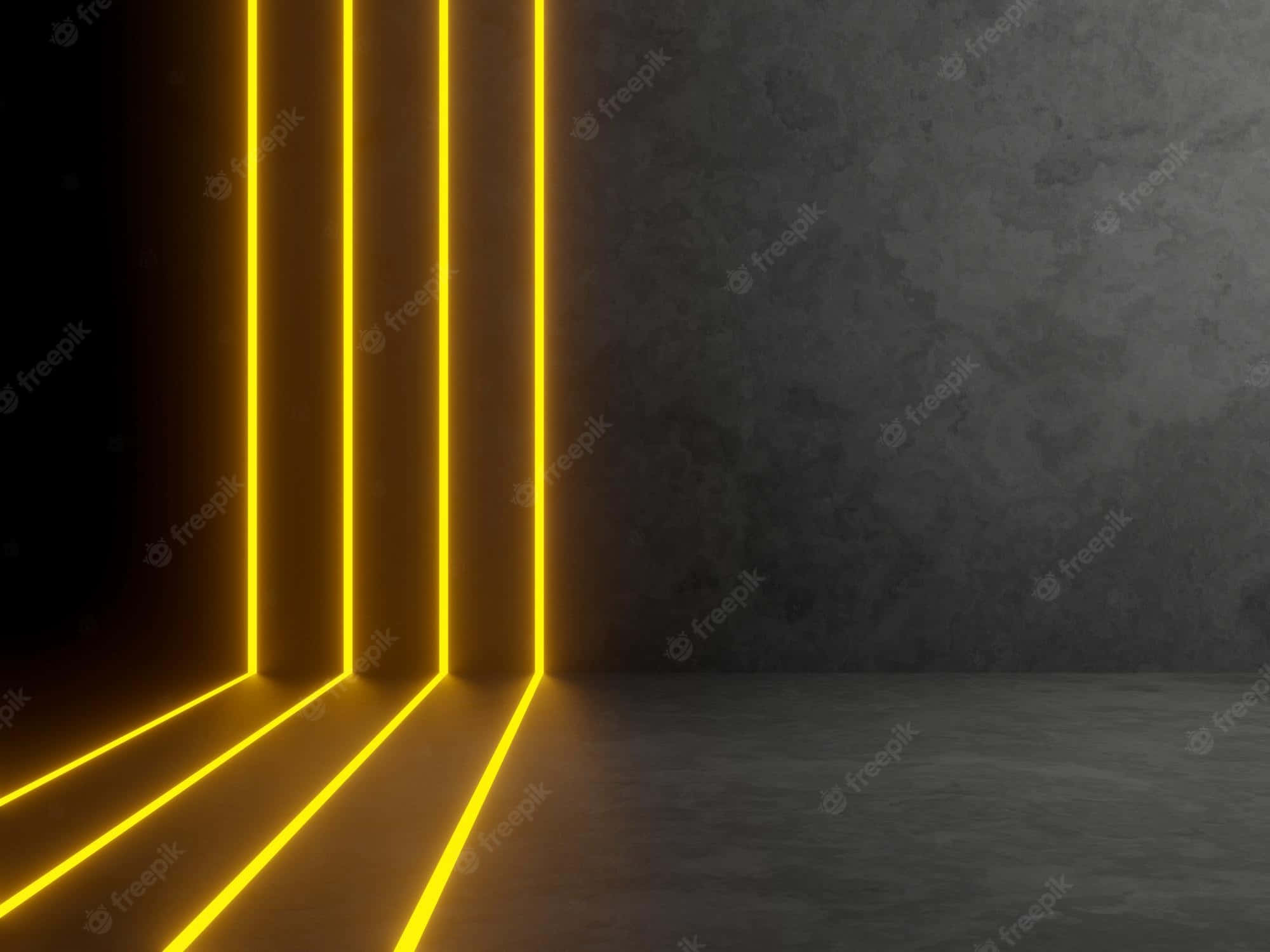 yellow neon lights, glowing geometric lines, dark textured concrete wall, Full HD Desktop Wallpaper