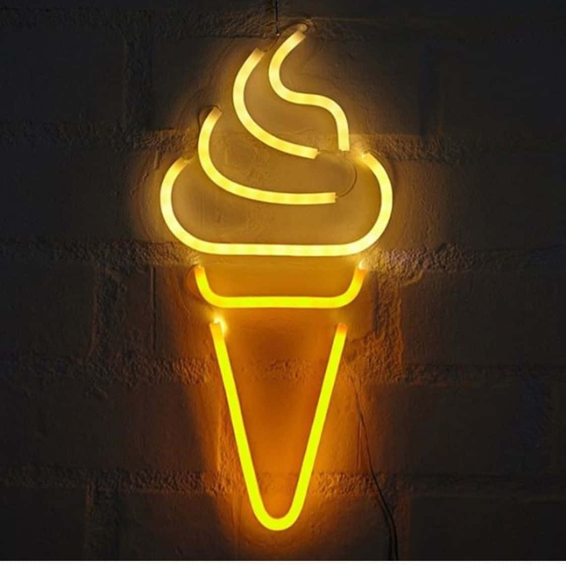 yellow neon light, soft-serve ice cream cone, glowing yellow neon sign, SD Desktop Wallpaper