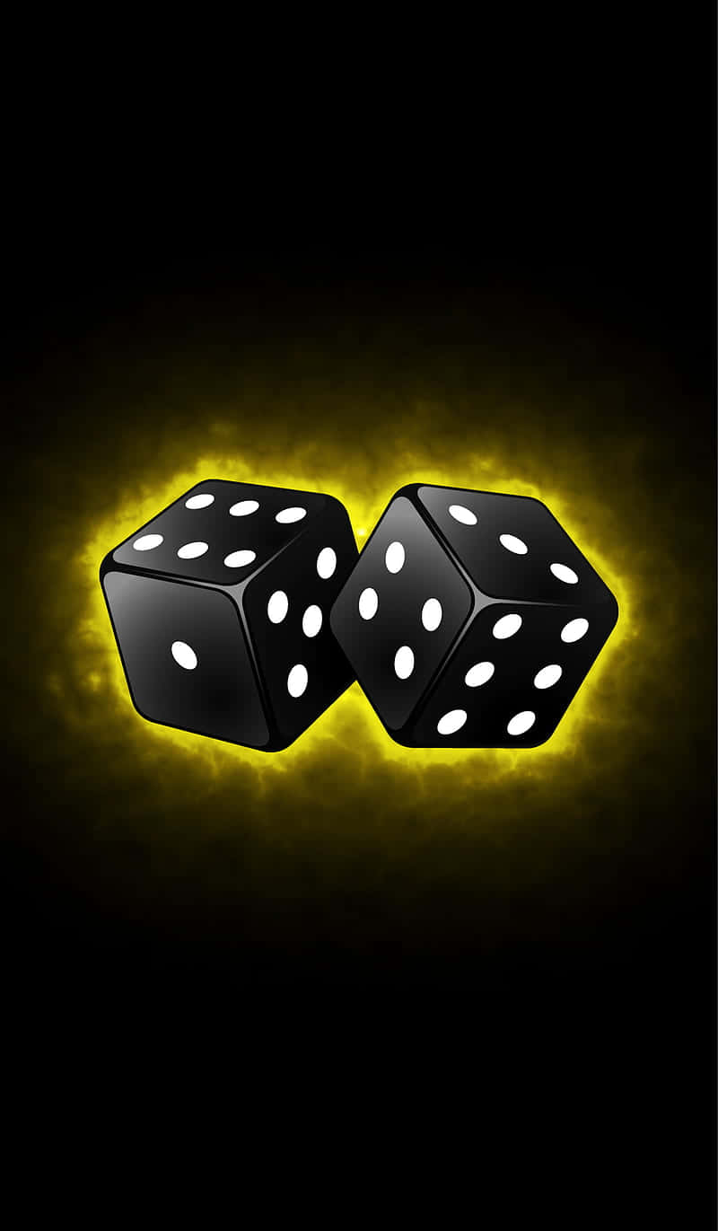 yellow neon light, black dice, white dots, HD Phone Wallpaper