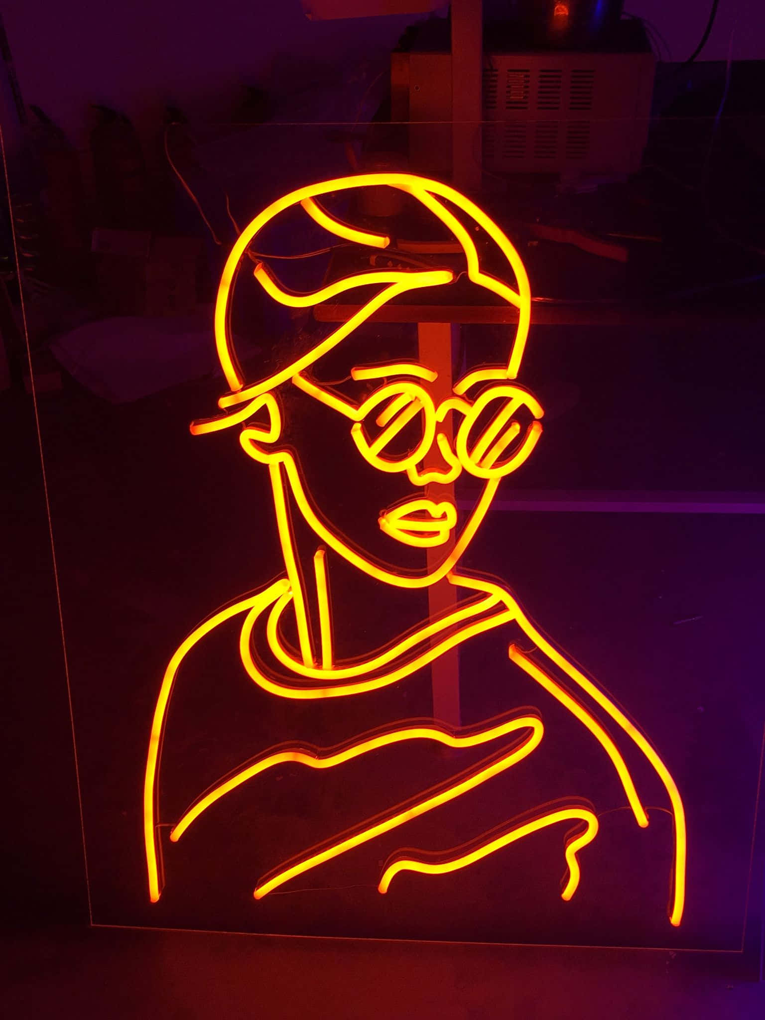 yellow neon light, stylized person, cap, Full HD Phone Wallpaper