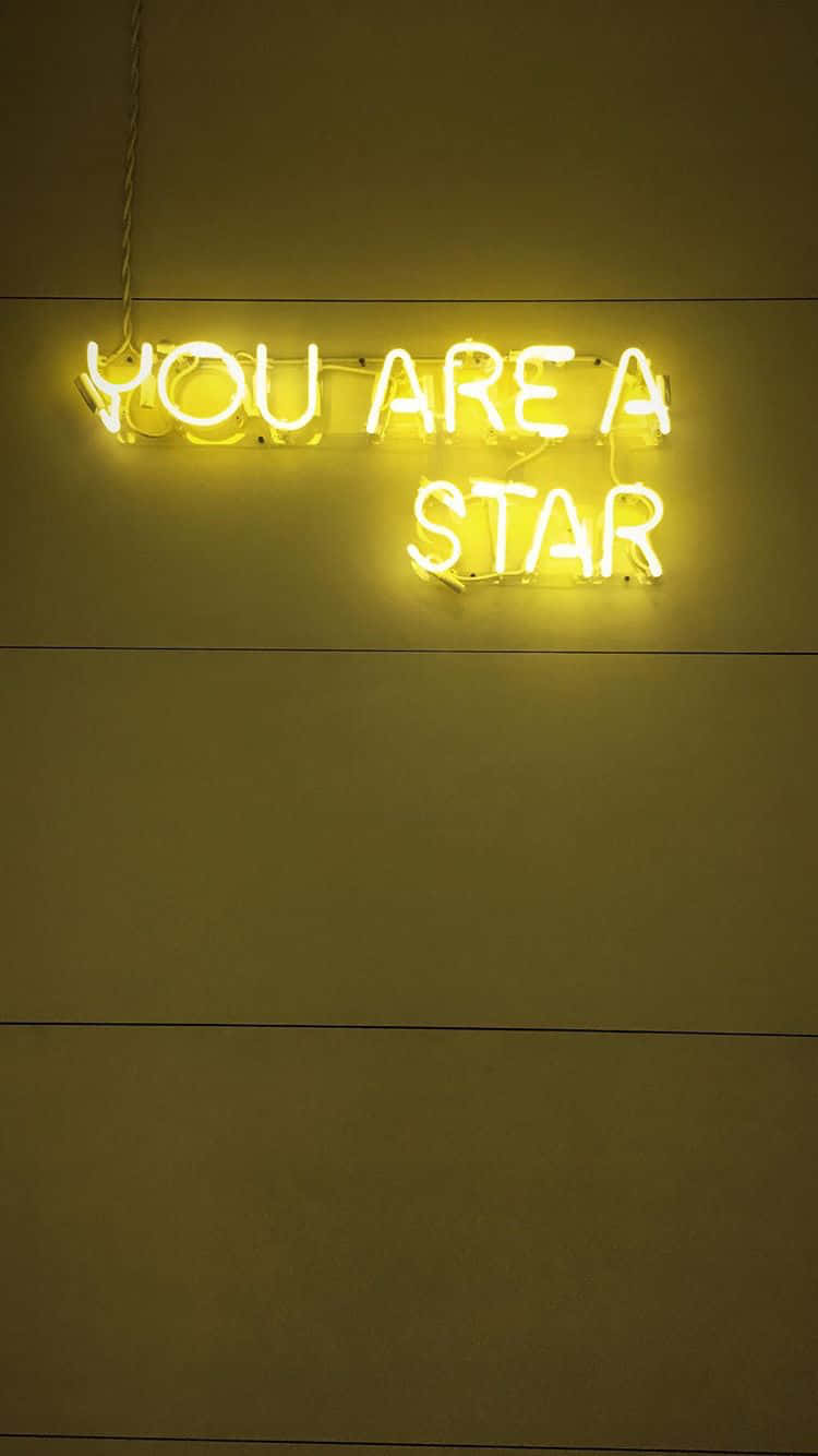 yellow neon sign, YOU ARE A STAR, beige wall, HD Phone Wallpaper