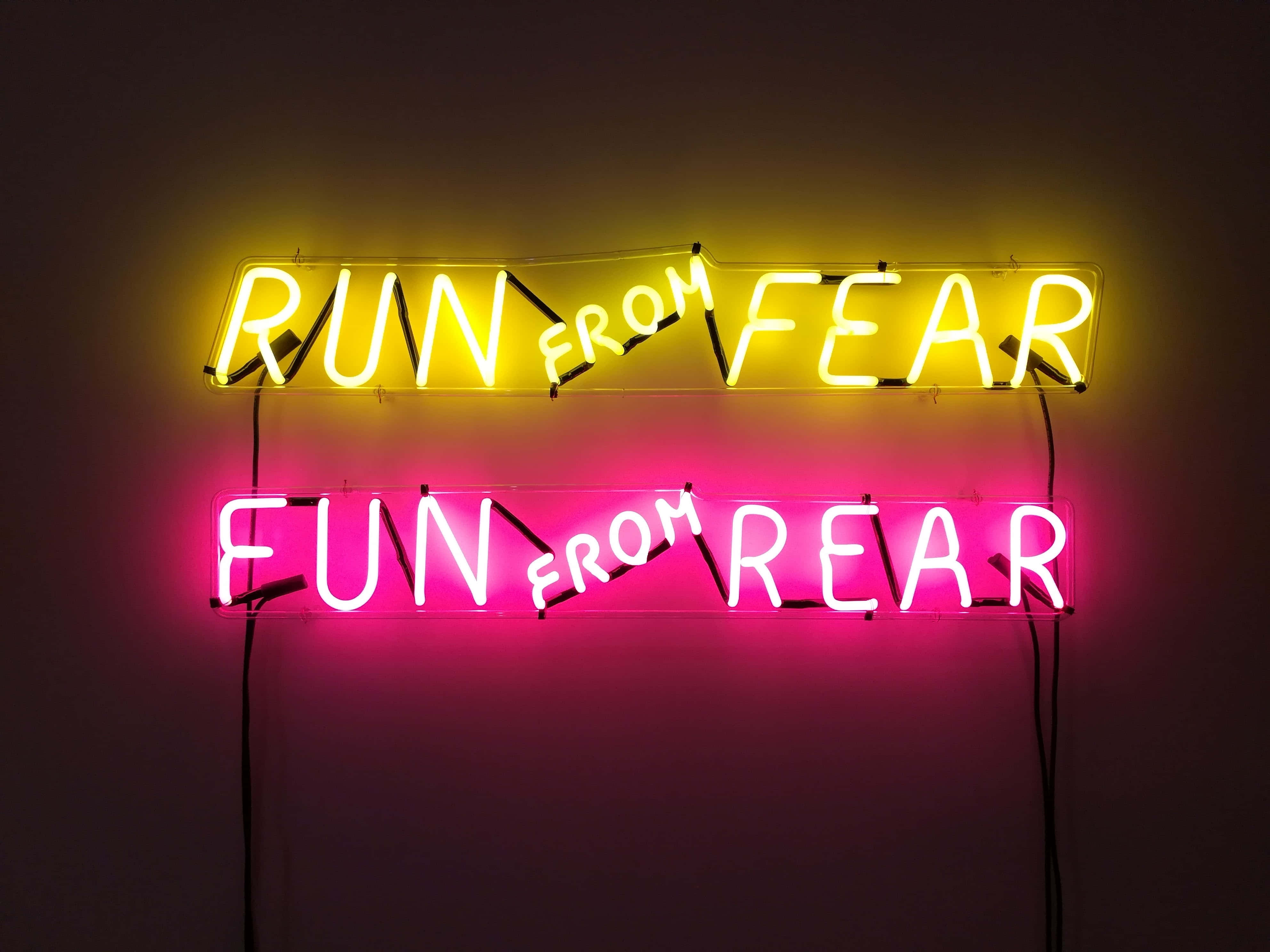 Yellow Neon Light, run from fear, fun, 4K Desktop Wallpaper