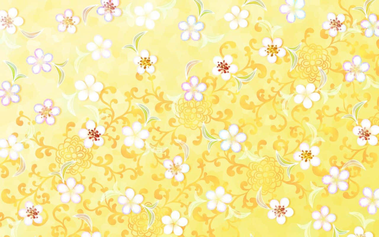 Yellow Pattern, 1280 x 800, delicate white flowers, HD Desktop Wallpaper