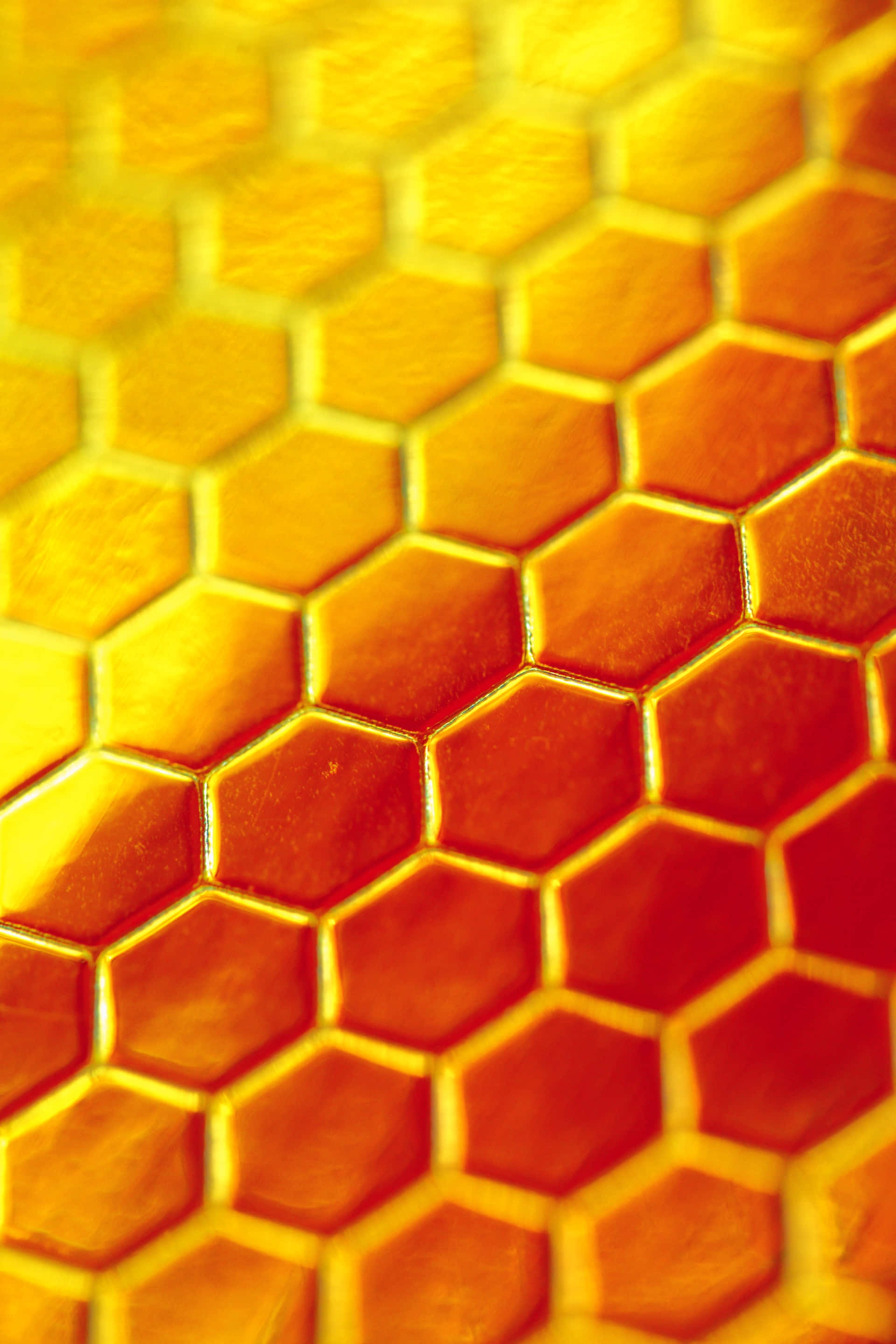 hexagonal tiles, warm golden, gradient orange and yellow hues, 2K Phone Wallpaper