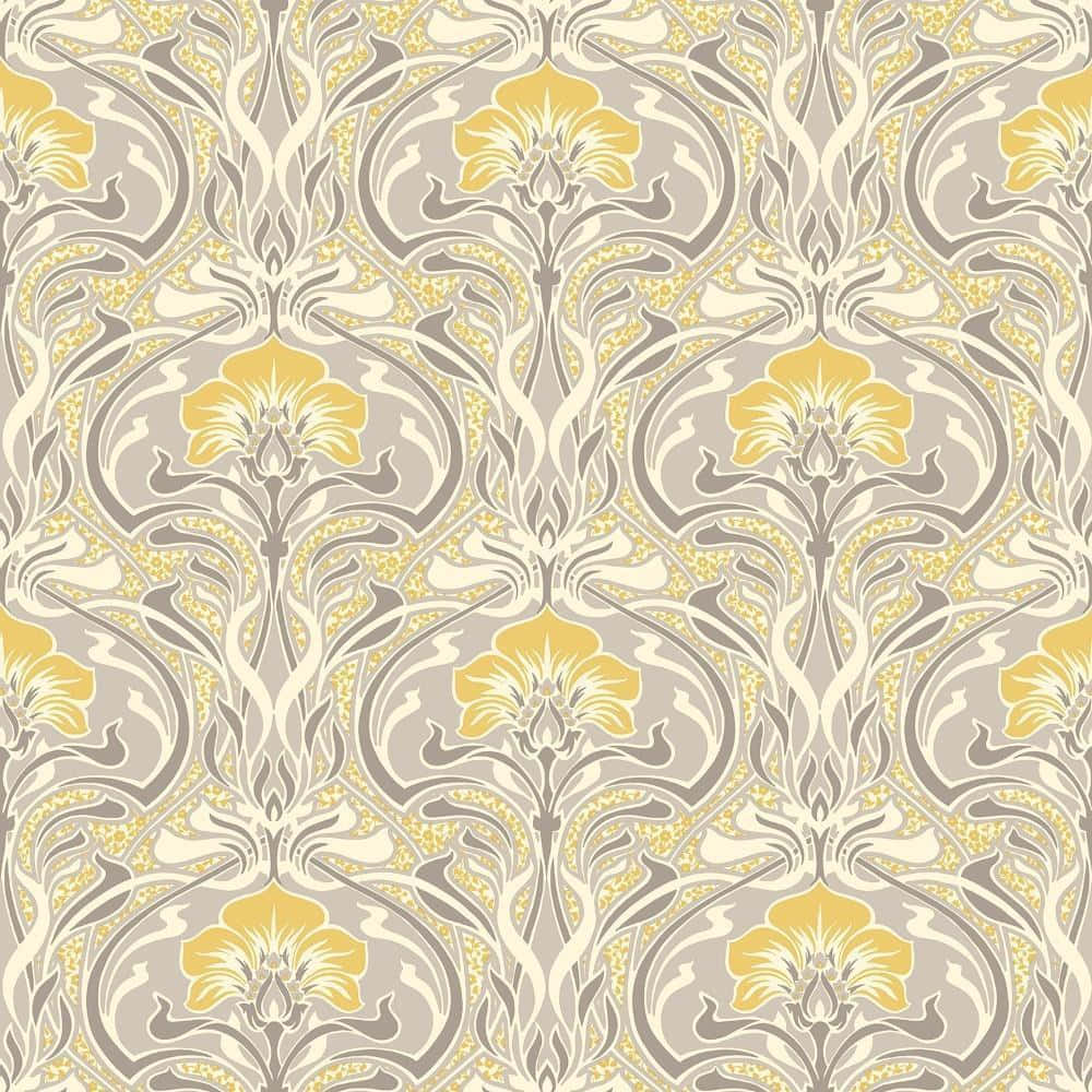 Art Nouveau, yellow floral motifs, gray background, SD Desktop Wallpaper