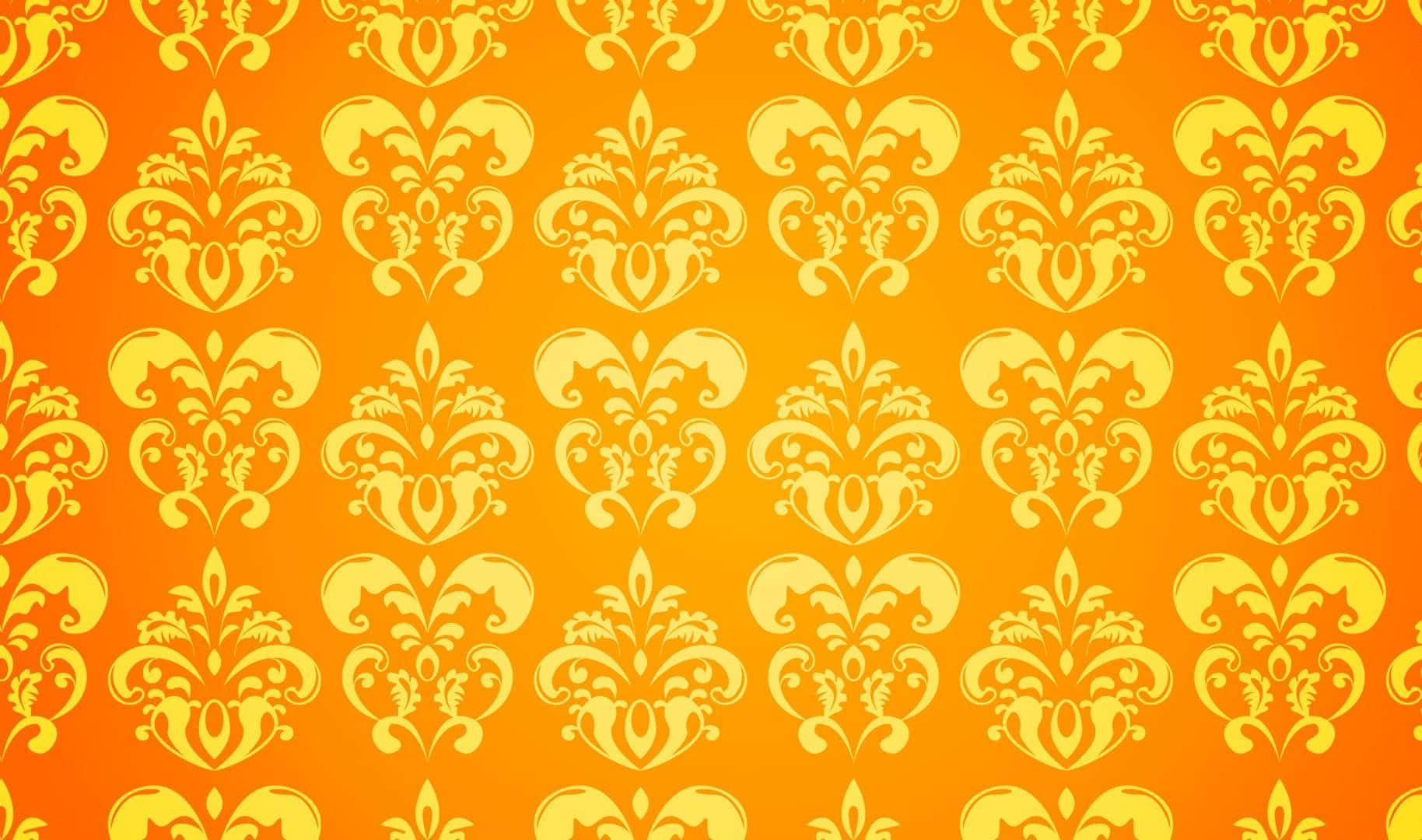 golden damask floral patterns, symmetrical grid, vibrant orange gradient, HD Desktop Wallpaper