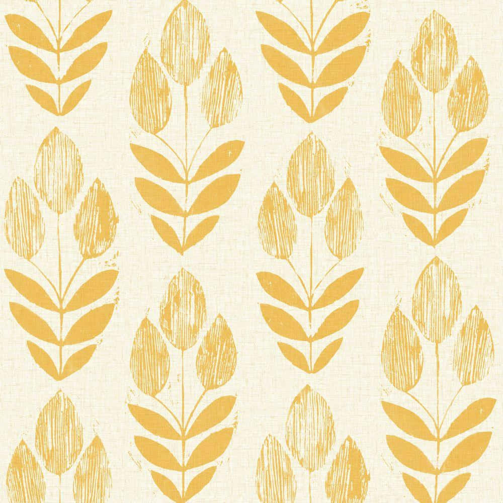 mustard yellow, leaf motifs, textured brush strokes, SD Desktop Wallpaper