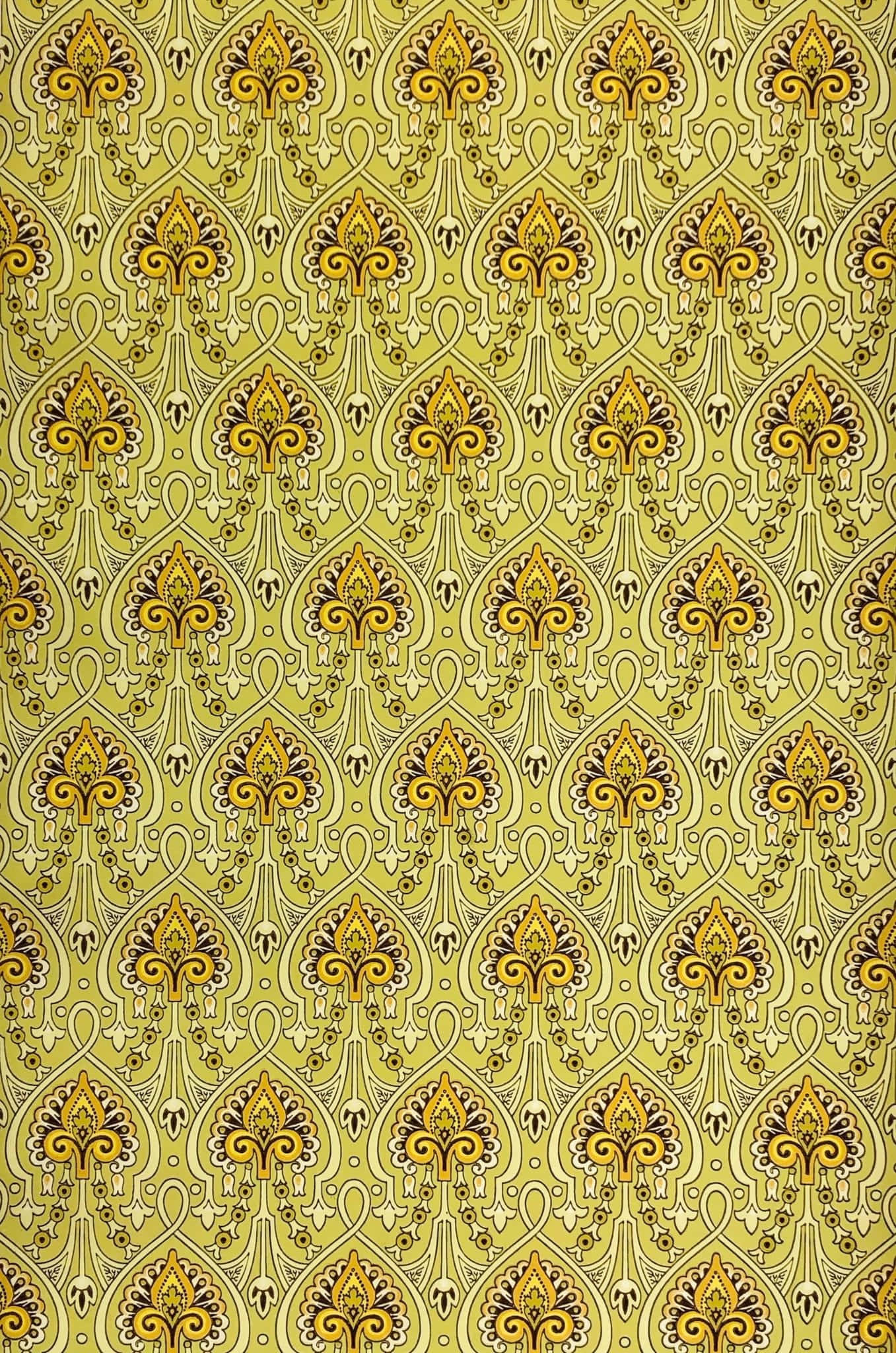 vibrant yellow geometric pattern, repeating ornate floral motifs, gold and cream, Full HD Phone Wallpaper