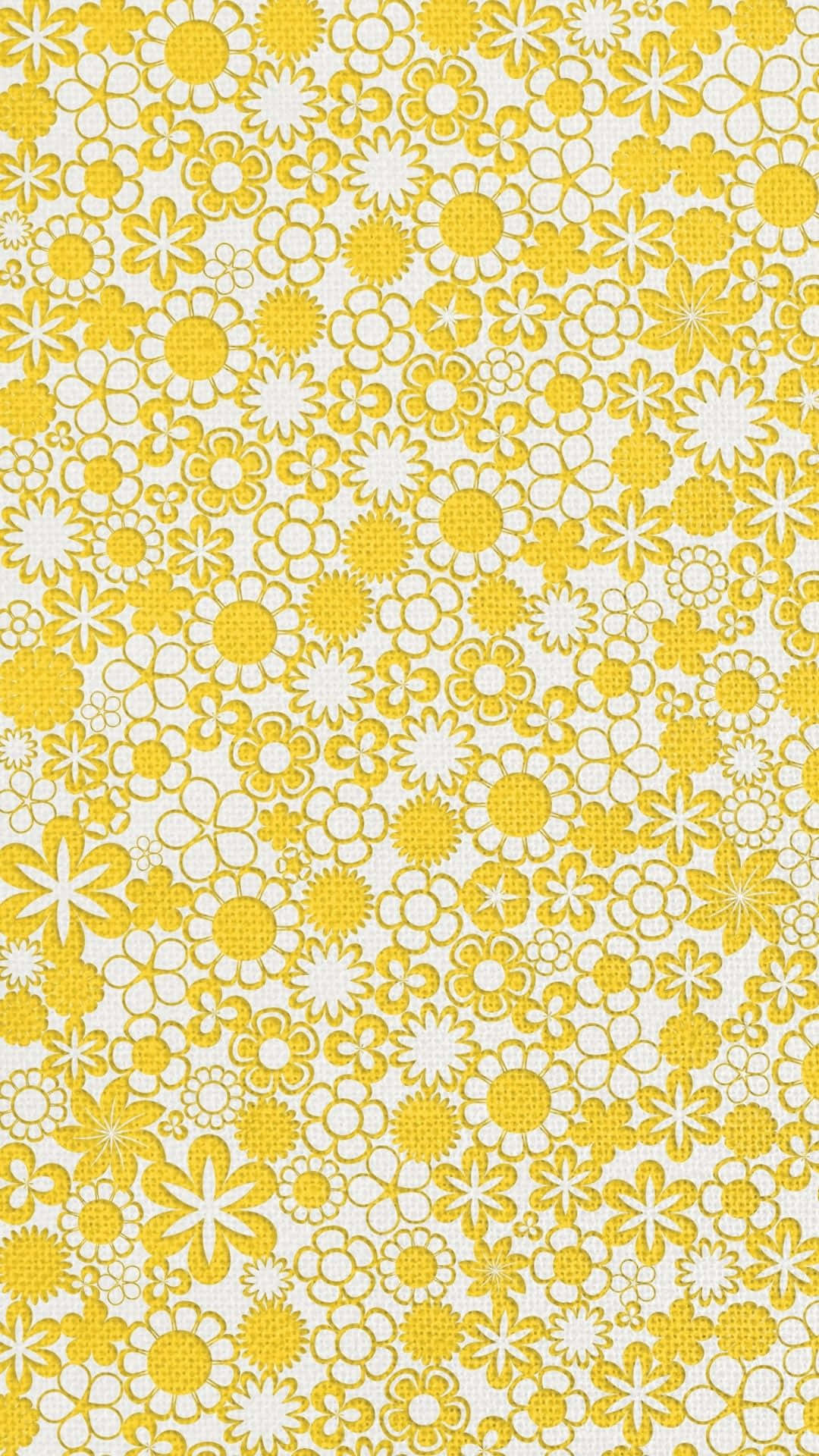 yellow floral pattern, white outlines, textured petals, Full HD Phone Wallpaper