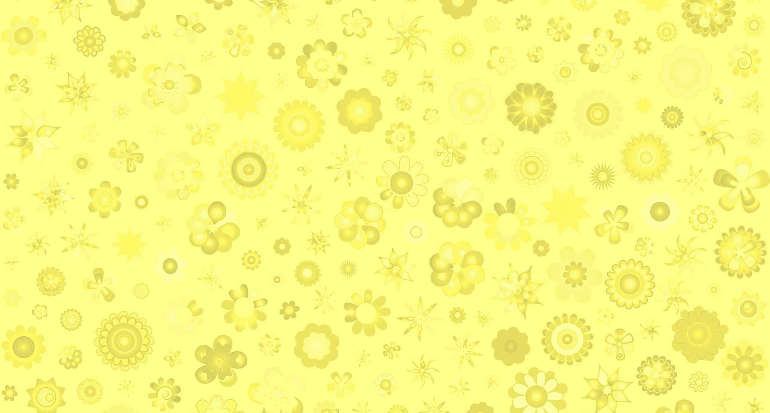 Vibrant Yellow Pattern Design, repeating stylized flowers, circular motifs, 2K Desktop Wallpaper
