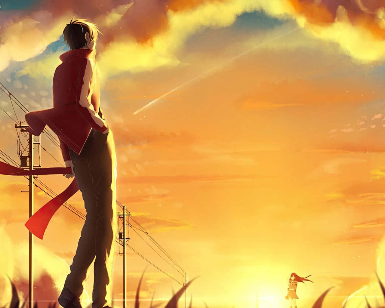 Yellow Anime Character, polka dots, red coat, HD Desktop Wallpaper