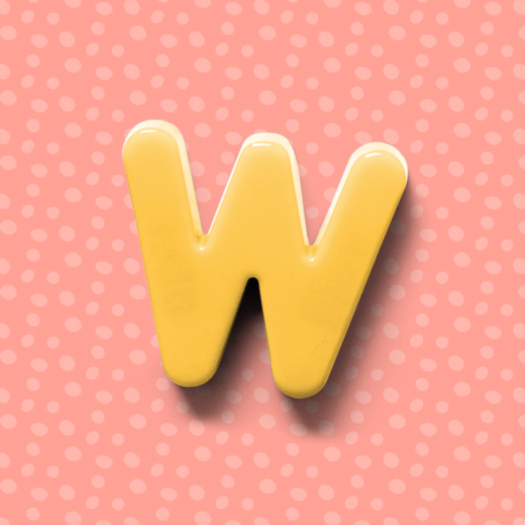3D Yellow Letter W, glossy yellow, soft pink background, Full HD Desktop Wallpaper