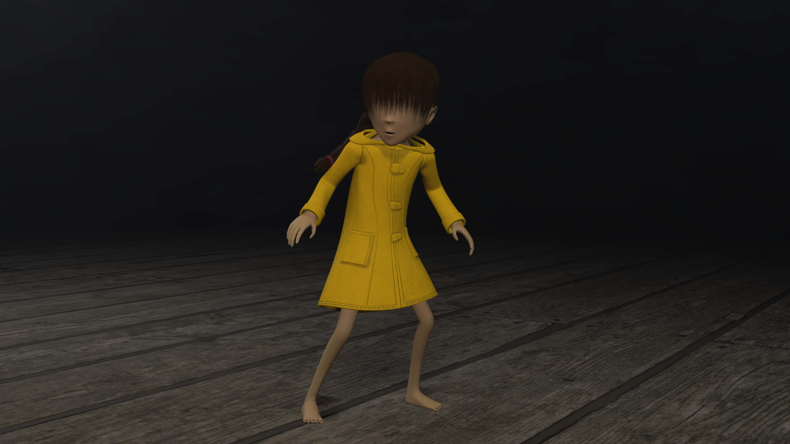 yellow raincoat, bright yellow coat, small girl, 2K Desktop Wallpaper