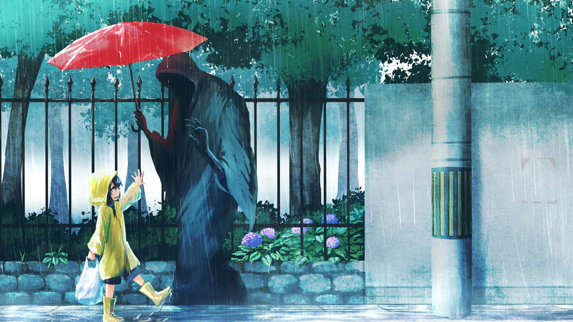 yellow raincoat, child, hooded figure, Full HD Desktop Wallpaper