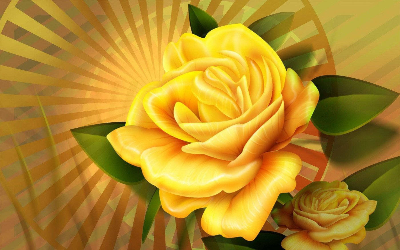 Yellow Rose, golden sunburst, lush green leaves, HD Desktop Wallpaper