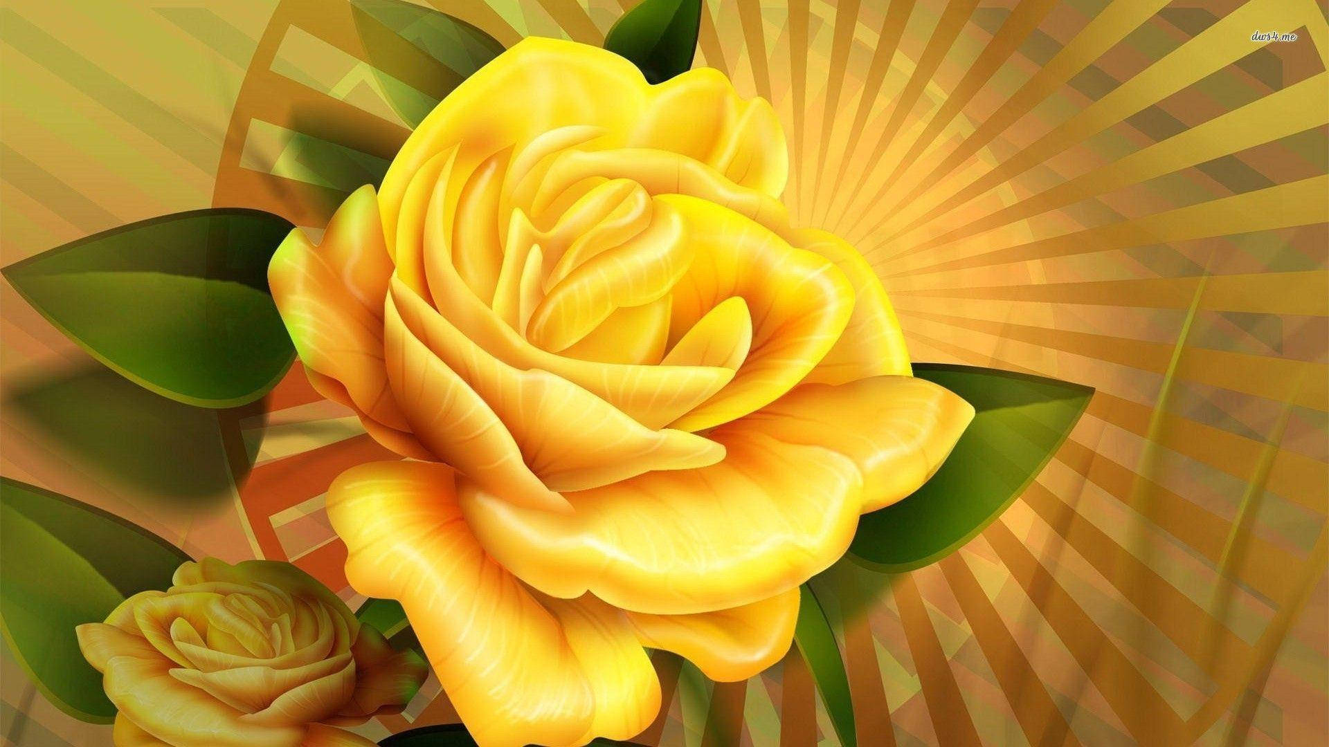 Yellow Rose, sunburst background, warm golden rays, Full HD Desktop Wallpaper