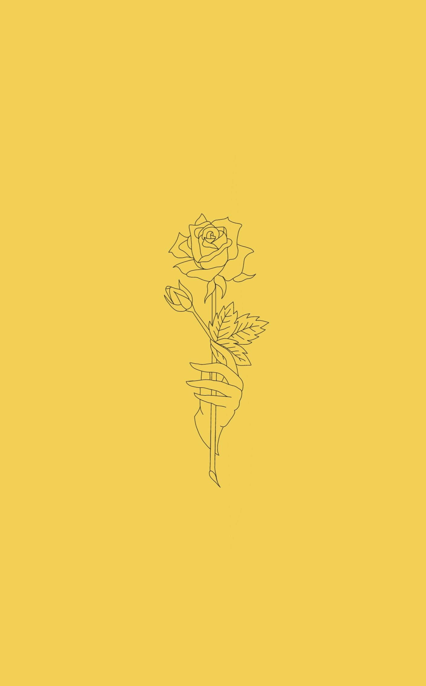 Yellow Rose, mustard yellow, minimalist line drawing, Full HD Phone Wallpaper