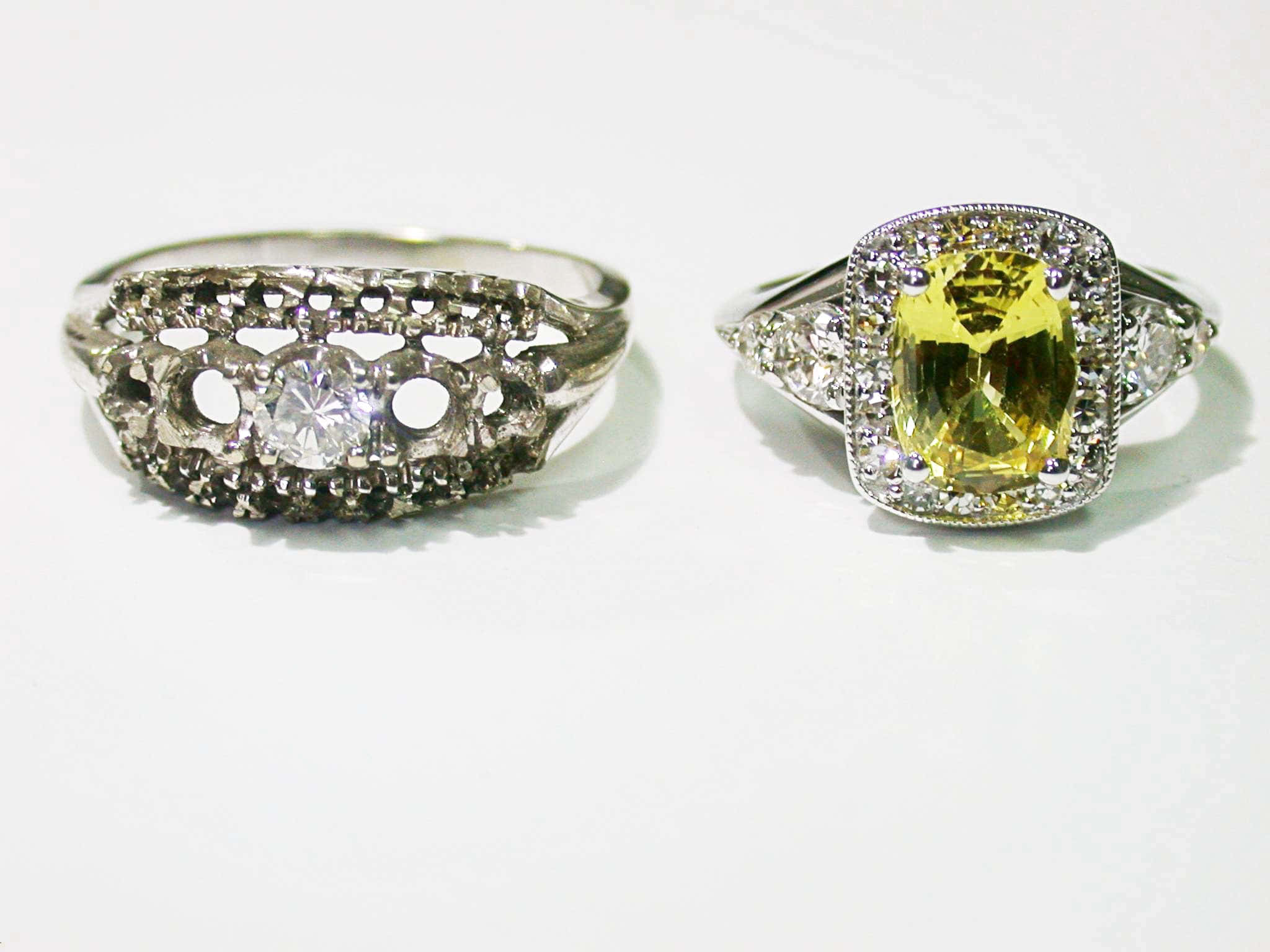 Yellow Sapphire, vintage-style rings, central diamond, Full HD Desktop Wallpaper