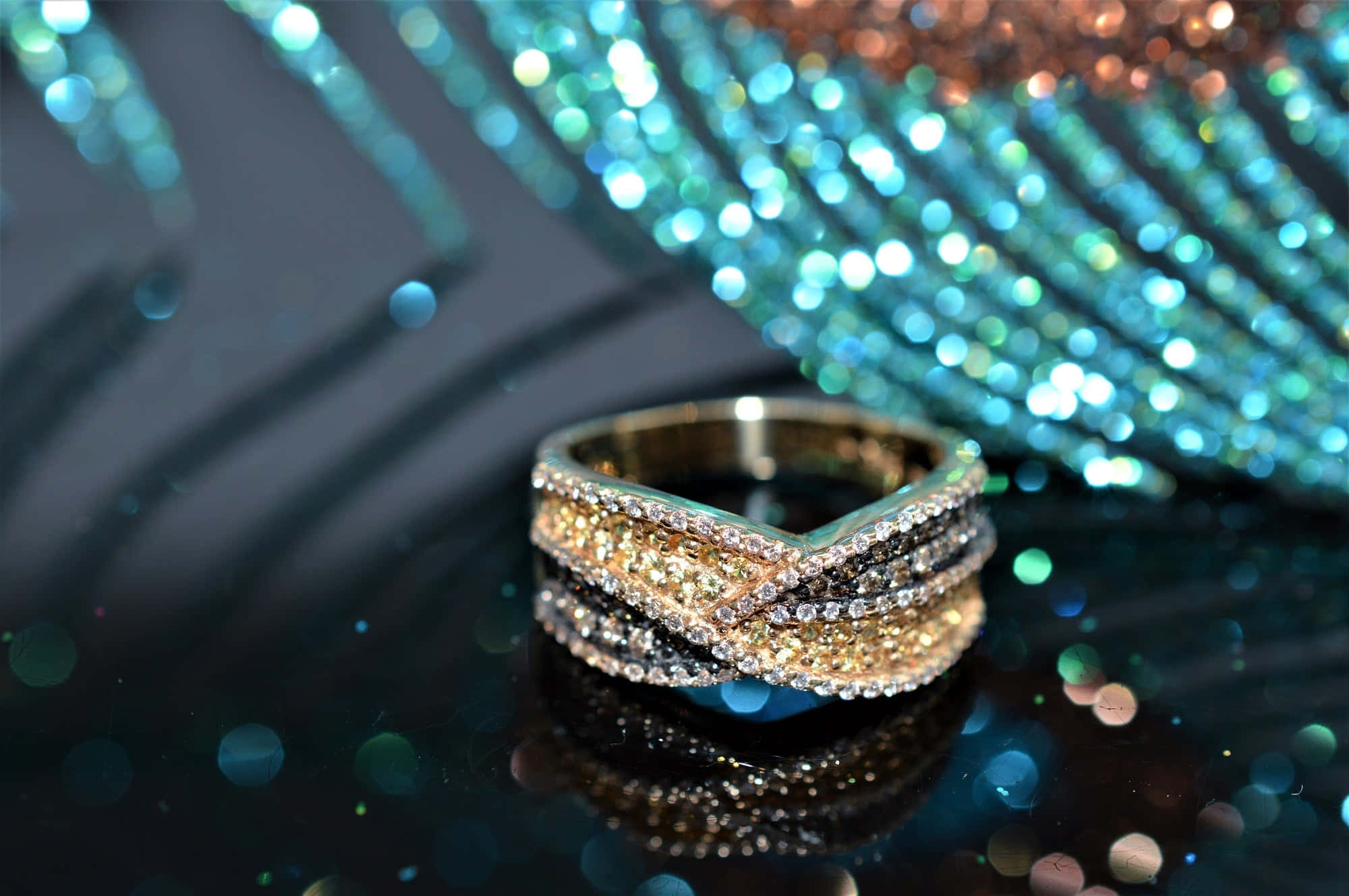 Yellow Sapphire, gold ring, diamond accents, Full HD Desktop Wallpaper