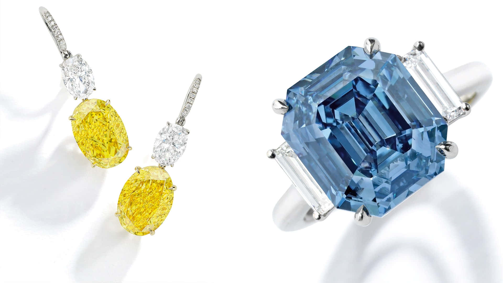 Yellow Sapphire, cushion-cut diamond ring, vibrant yellow oval earrings, Full HD Desktop Wallpaper