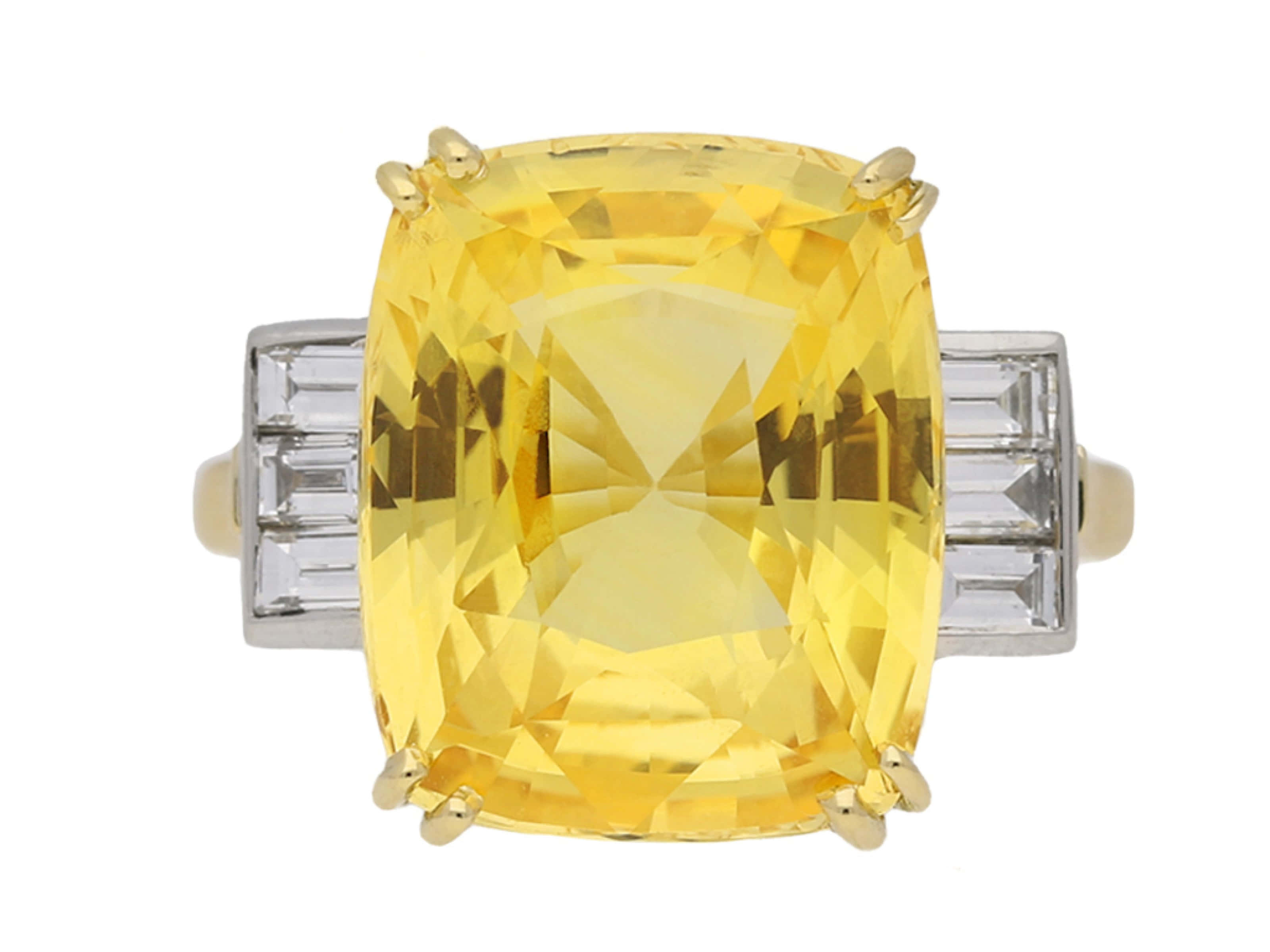 Yellow Sapphire, cushion-cut, baguette diamonds, 2K Desktop Wallpaper