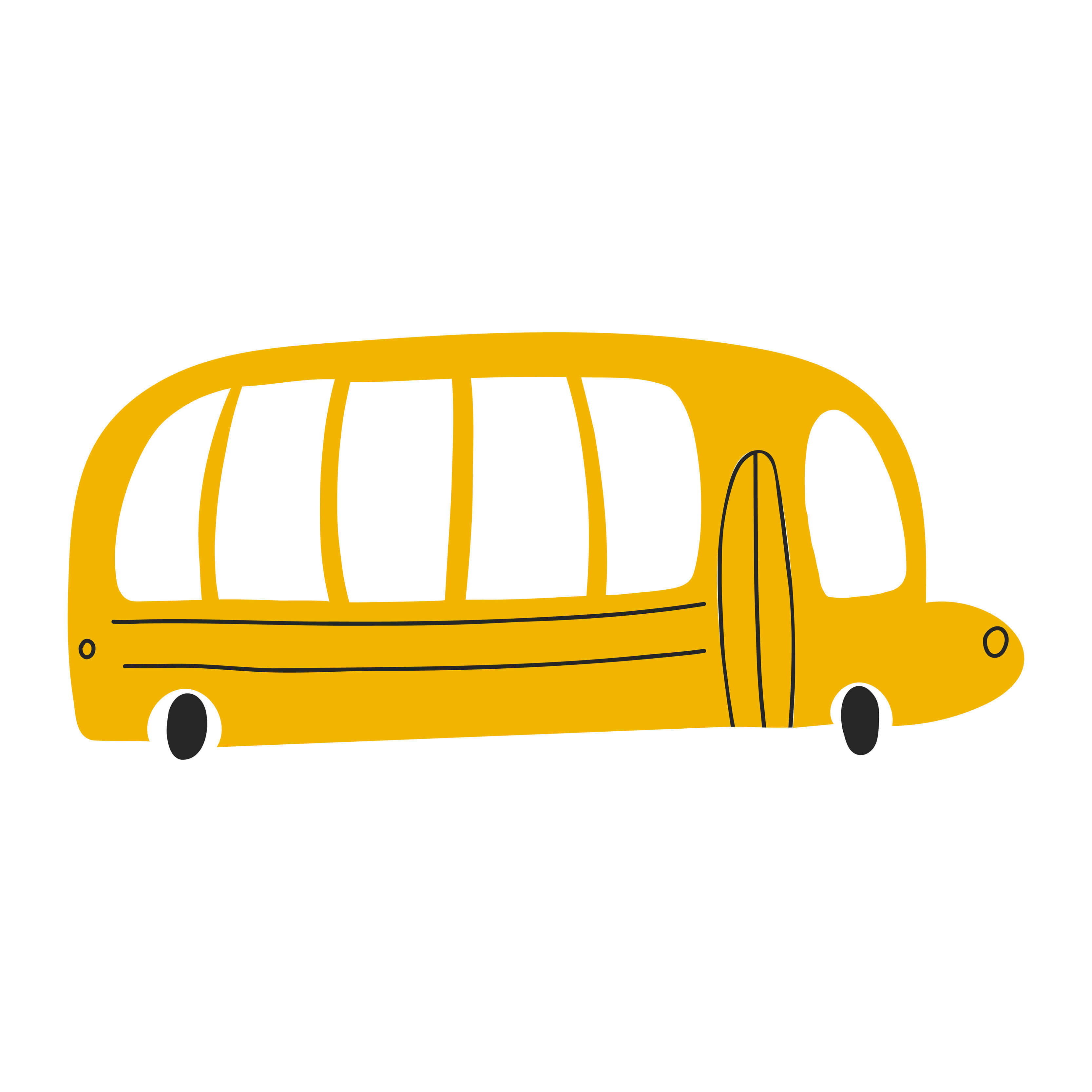 Yellow School Bus, black outlines, white windows, 2K Desktop Wallpaper
