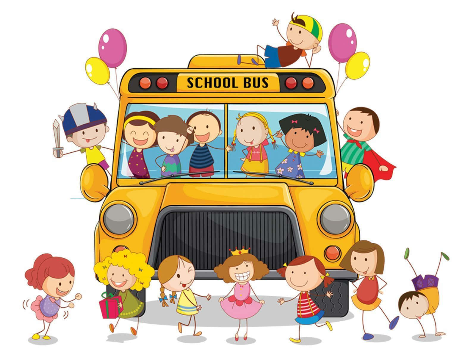 Yellow School Bus, sunny day, smiling children, HD Desktop Wallpaper